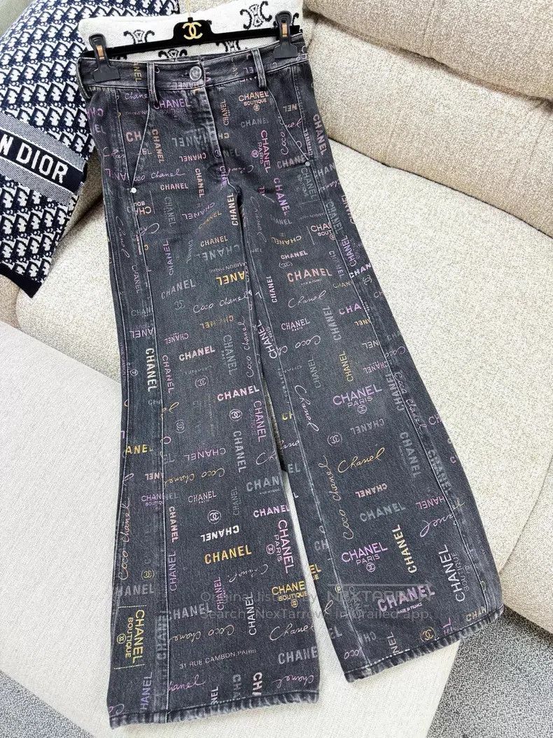Chanel Chanel Letter graffiti denim wide-leg pants Size 24" / US 00 / IT 34 - 8 Thumbnail