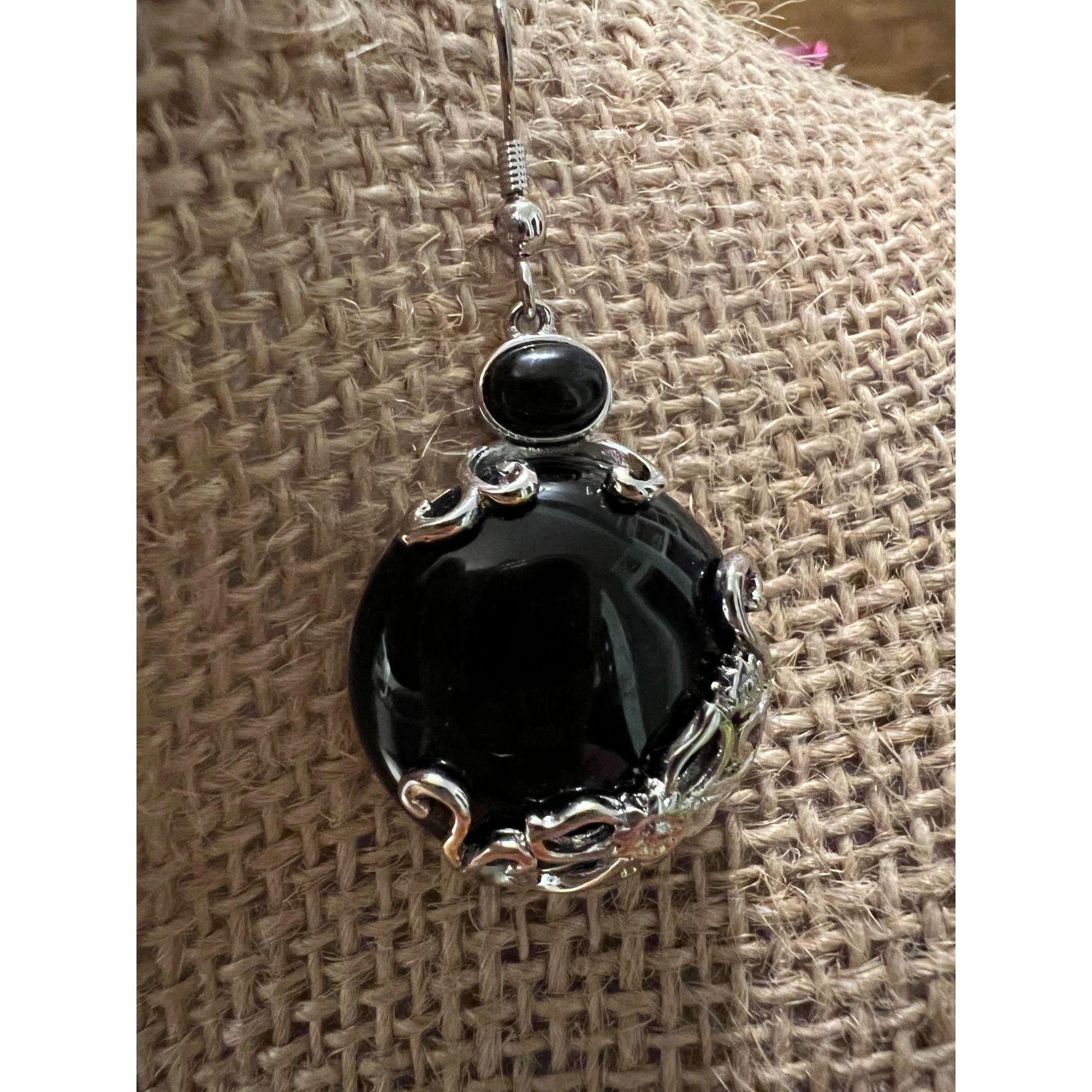 Other Stainless Steel Black Round Bead Cabochon Earrings Hook Dang Size ONE SIZE - 2 Thumbnail