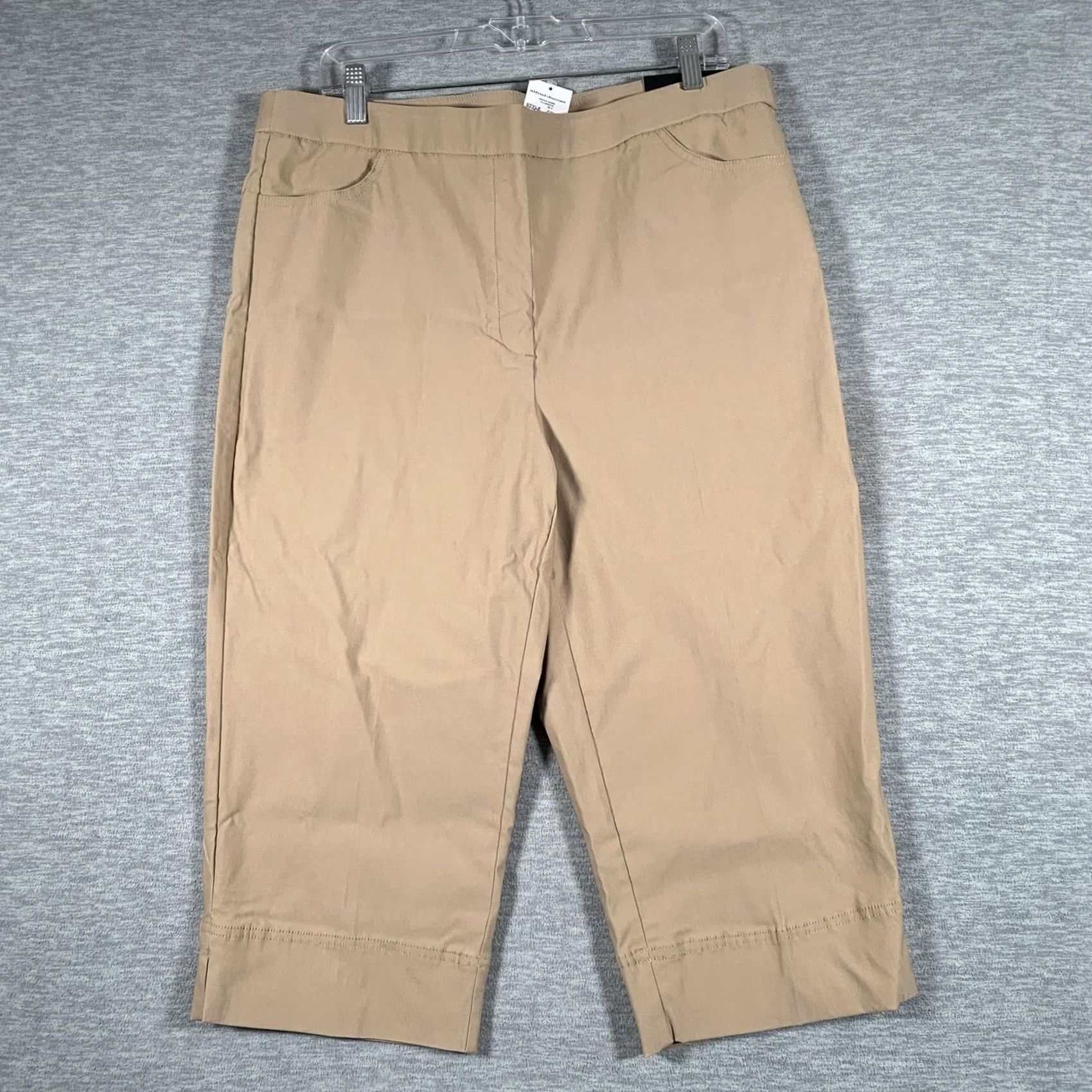 Vintage Alfred Dunner Capri Pants Womens 12 Beige Stretch Pull On Slimming Modern Fit - Casual, 21in Inseam, Solid Tan Beige, Rayon Nylon Spandex Size 34" / US 12 / IT 48 - 2 Thumbnail