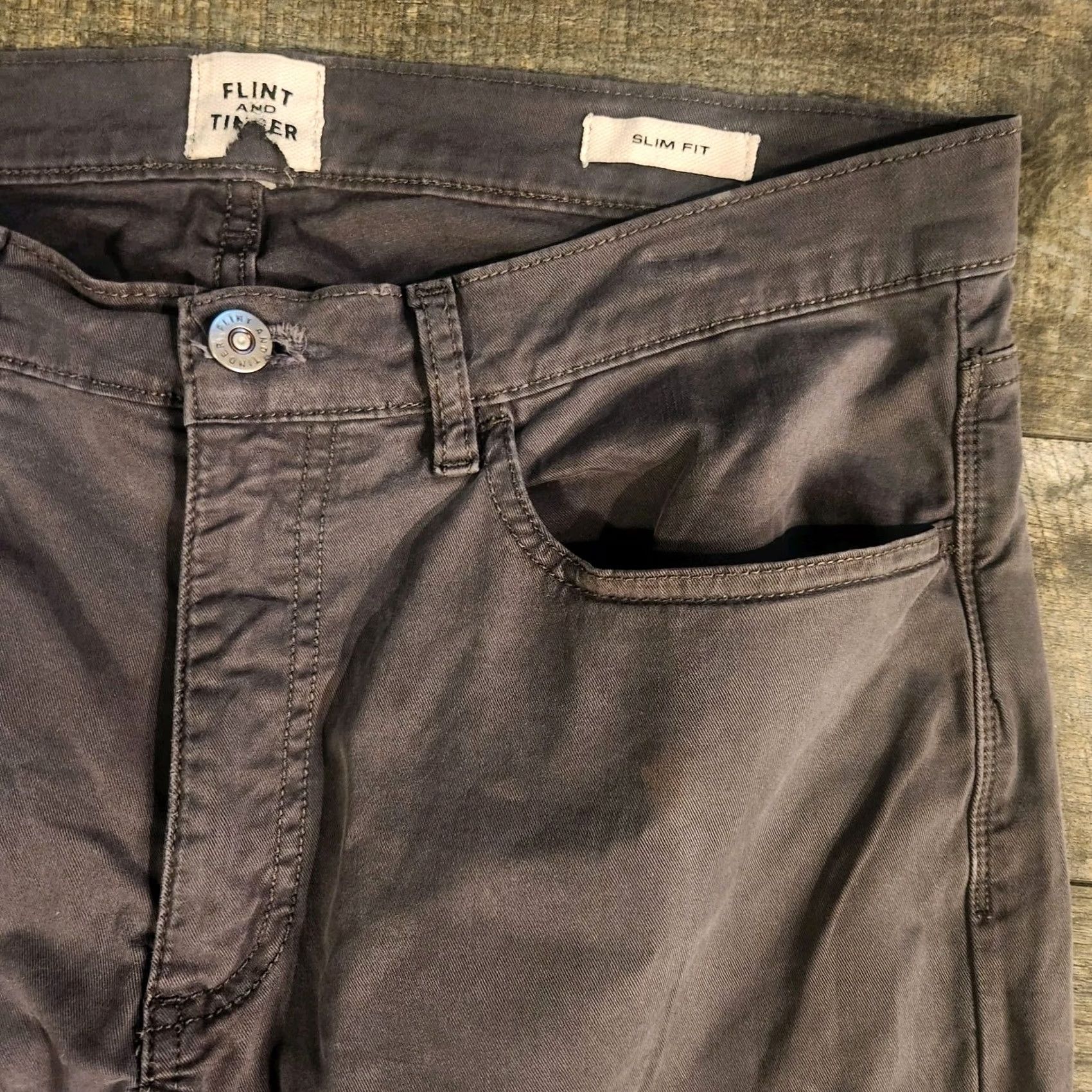 Flint And Tinder Flint and Tinder Pants Mens 32x29 Gray Slim Fit Stretch Chino Slim Tapered Pockets 29in Inseam Regular Mens Size US 32 / EU 48 - 4 Thumbnail