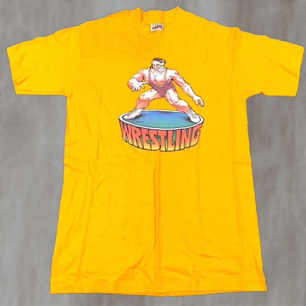 Hanes VINTAGE Hanes Shirt Men M Yellow Tee Long Sleeve Crew Neck 70s USA Wrestling Logo Beffy Size US M / EU 48-50 / 2 - 1 Thumbnail