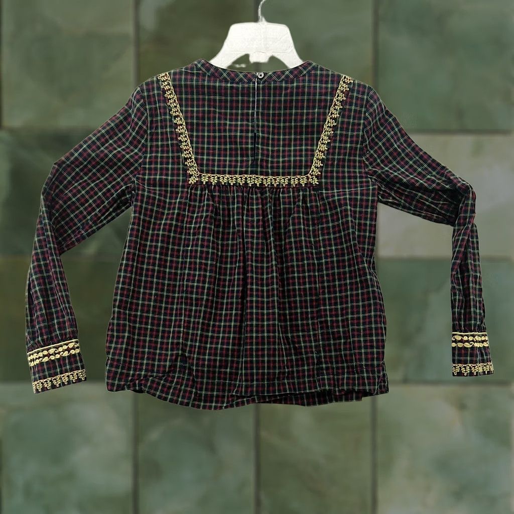J.Crew J.CREW Long Sleeve Plaid Embroidered Blouse-Women's XS Size XS / US 0-2 / IT 36-38 - 1 Thumbnail