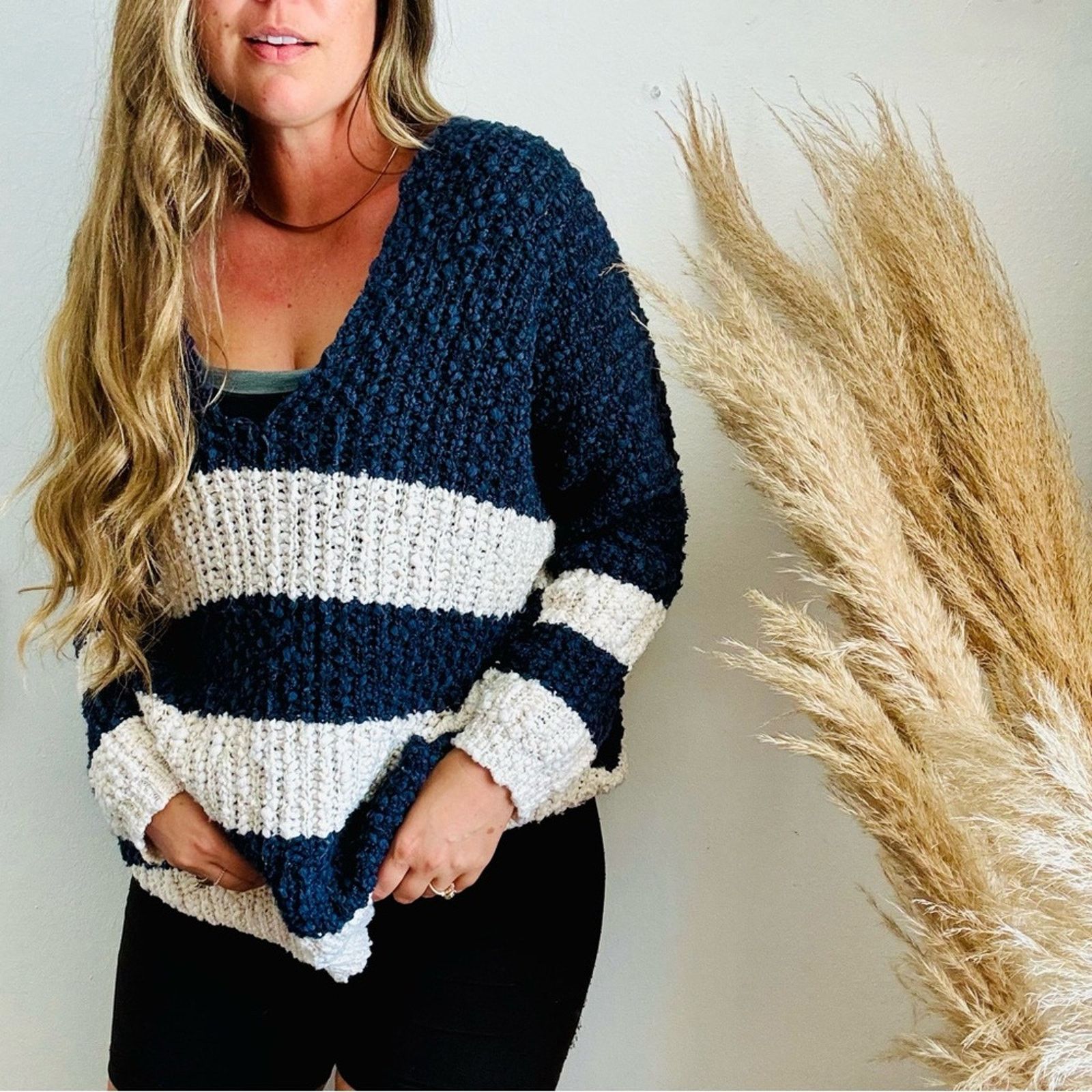 Nordstrom WISHLIST Navy Blue White Stripe Bold Chunky Pullover Sweater Size M / US 6-8 / IT 42-44 - 10 Thumbnail