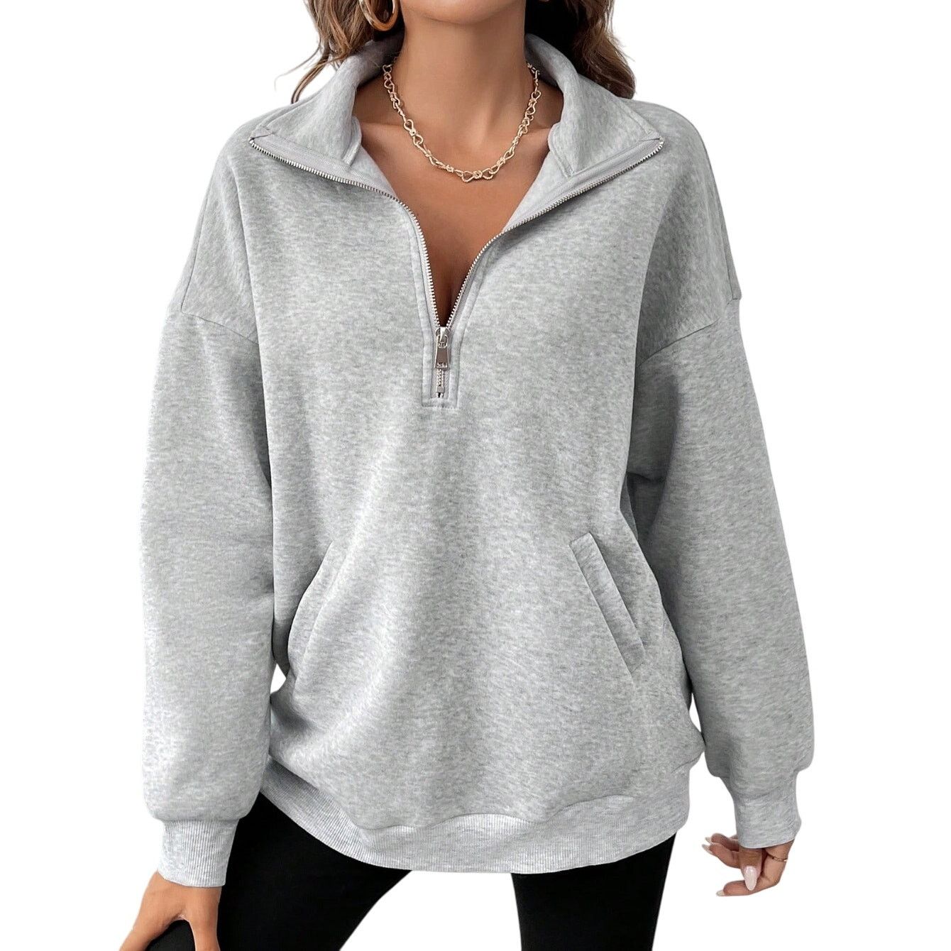 Shein Half-Zipper Drop Shoulder Sweatshirt in Gray, Size M Size M / US 6-8 / IT 42-44 - 1 Thumbnail