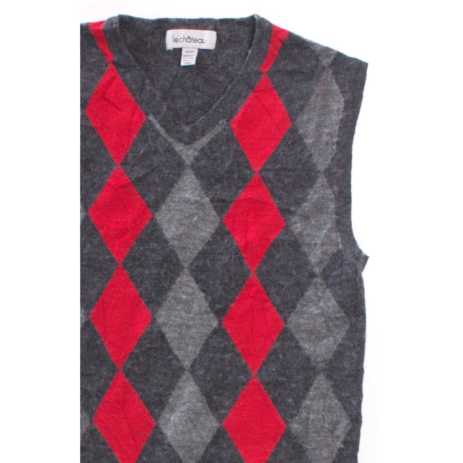 Vintage VINTAGE Le Chateau Vest X-Small Gray Argyle Red Diamond Pattern Sleeveless Size US XL / EU 56 / 4 - 2 Thumbnail