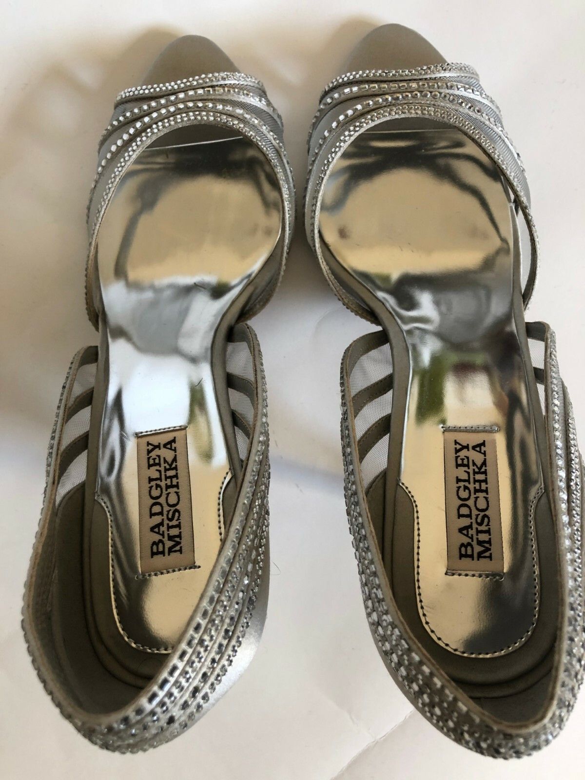 Badgley Mischka New Badgley Mischka Silver Satin Stones Heels L 9M R 9.5 Size US 9 / IT 39 - 4 Thumbnail