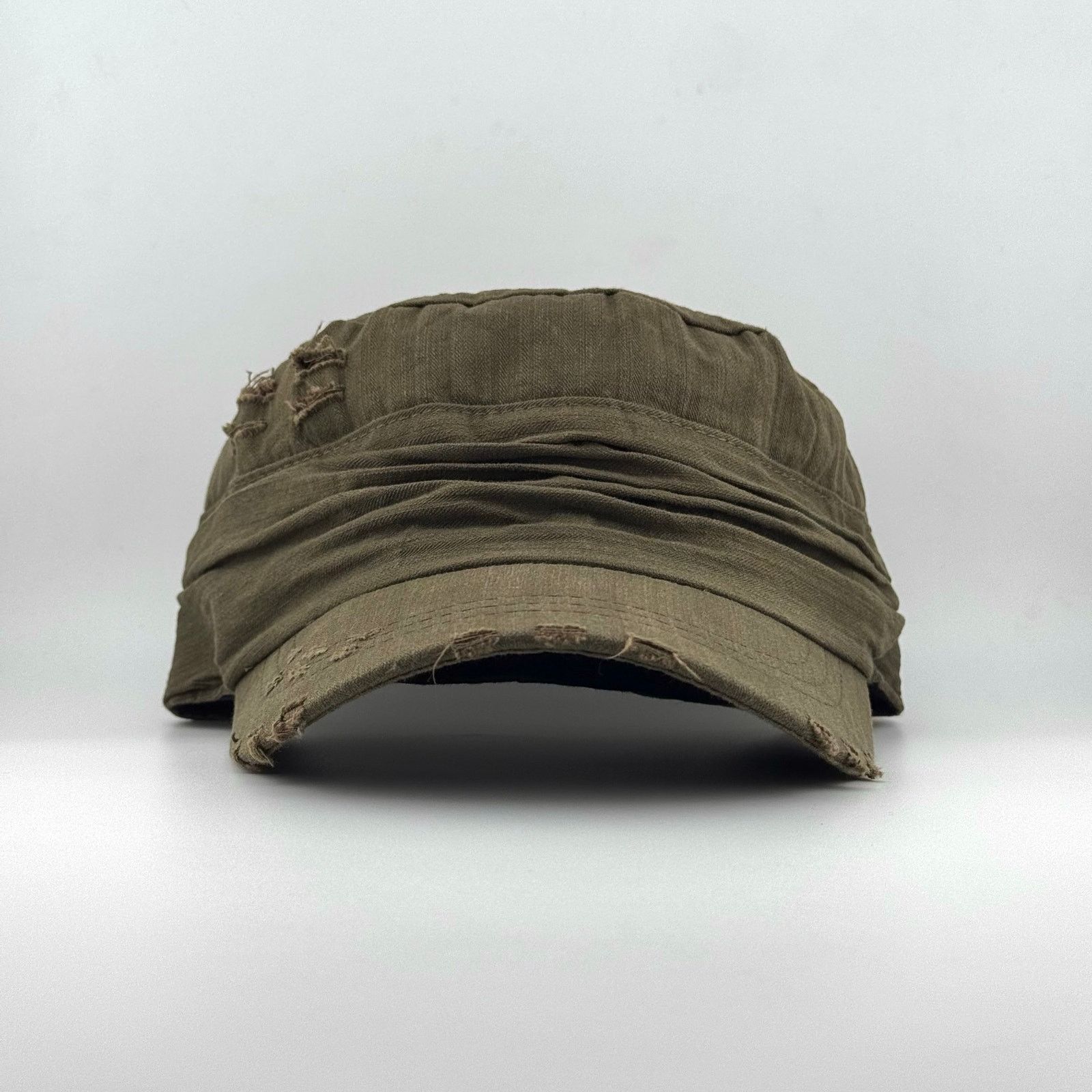 Distressed Y2K Grunge Patrol Cap Green Military Hat Pleated