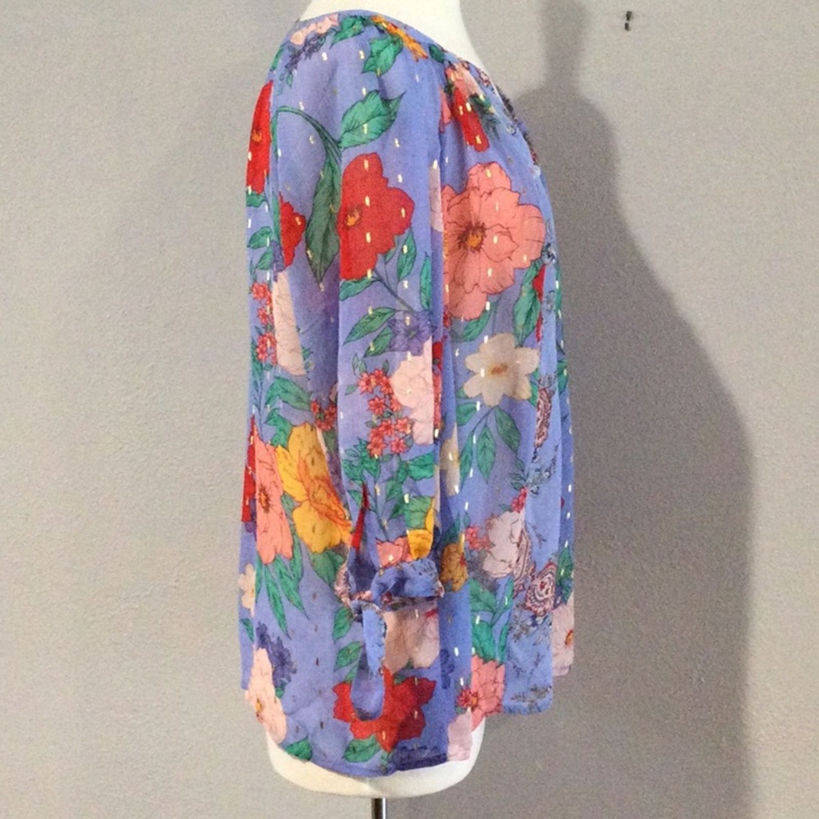 Other Figueroa & Flower Sheer Floral 3/4 Tie Sleeve Blouse Size 1X Size XL / US 12-14 / IT 48-50 - 4 Thumbnail