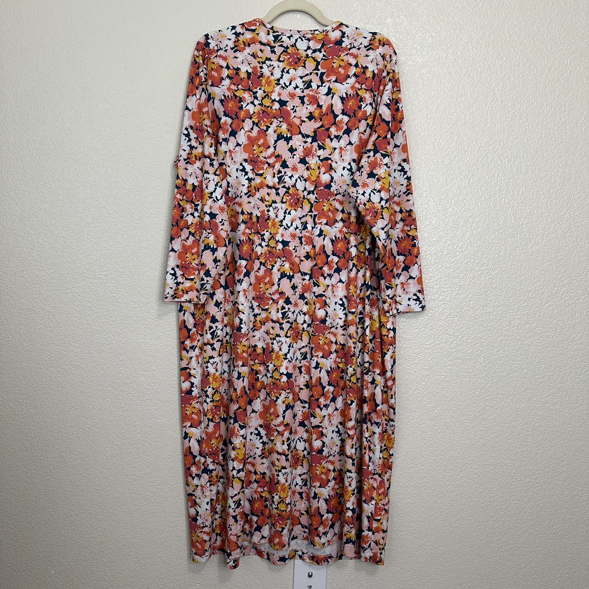 Lands' End Lands’ End 100% Cotton Floral Long Sleeves Midi Dress Size XXL / US 16-18 / IT 52-54 - 5 Thumbnail