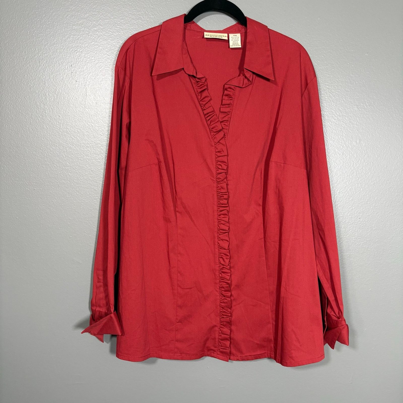 Other Apostrophe Rust Red Romantic Preppy Ruffle Button Up Top Size XXL / US 16-18 / IT 52-54 - 1 Thumbnail
