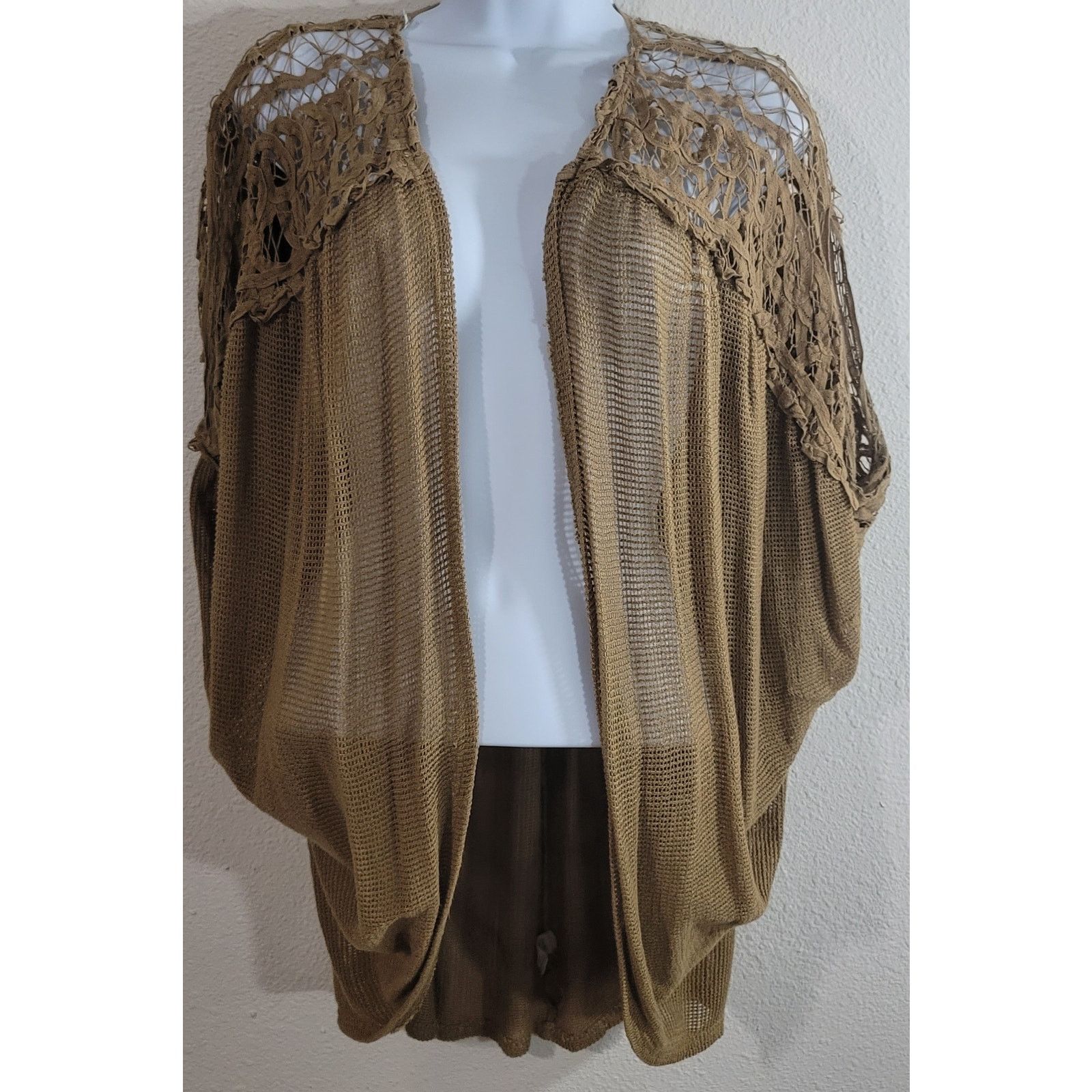 BKE By Bke Brown Gold Draped Open Front Knit Cardigan One Size Size ONE SIZE - 1 Thumbnail