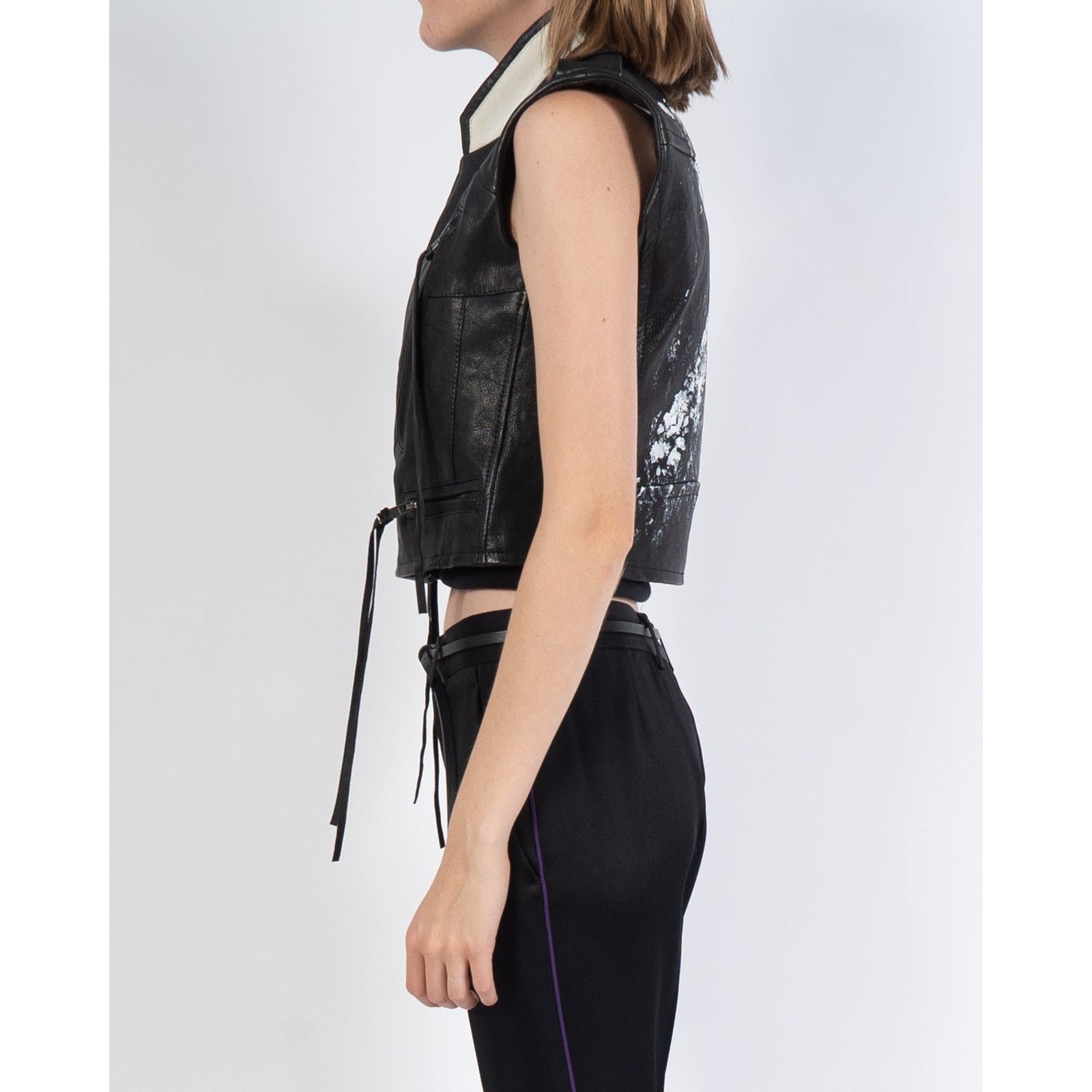 Haider Ackermann SS16 Handpainted Waistcoat in Black Leather Size S / US 4 / IT 40 - 4 Thumbnail
