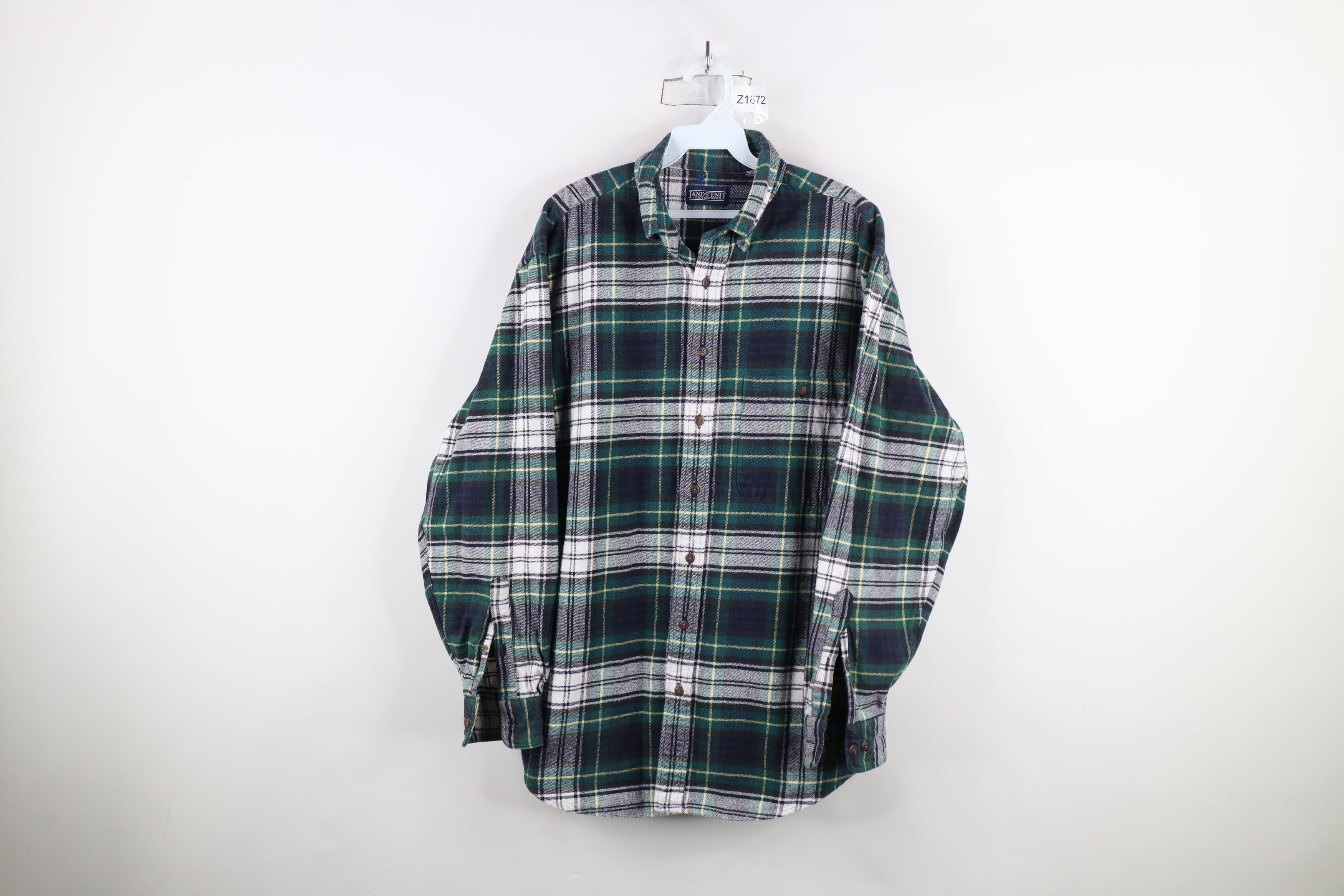 Lands' End × Vintage Vintage 90s Lands End Flannel Collared Button Down Shirt Size US L / EU 52-54 / 3 - 1 Thumbnail