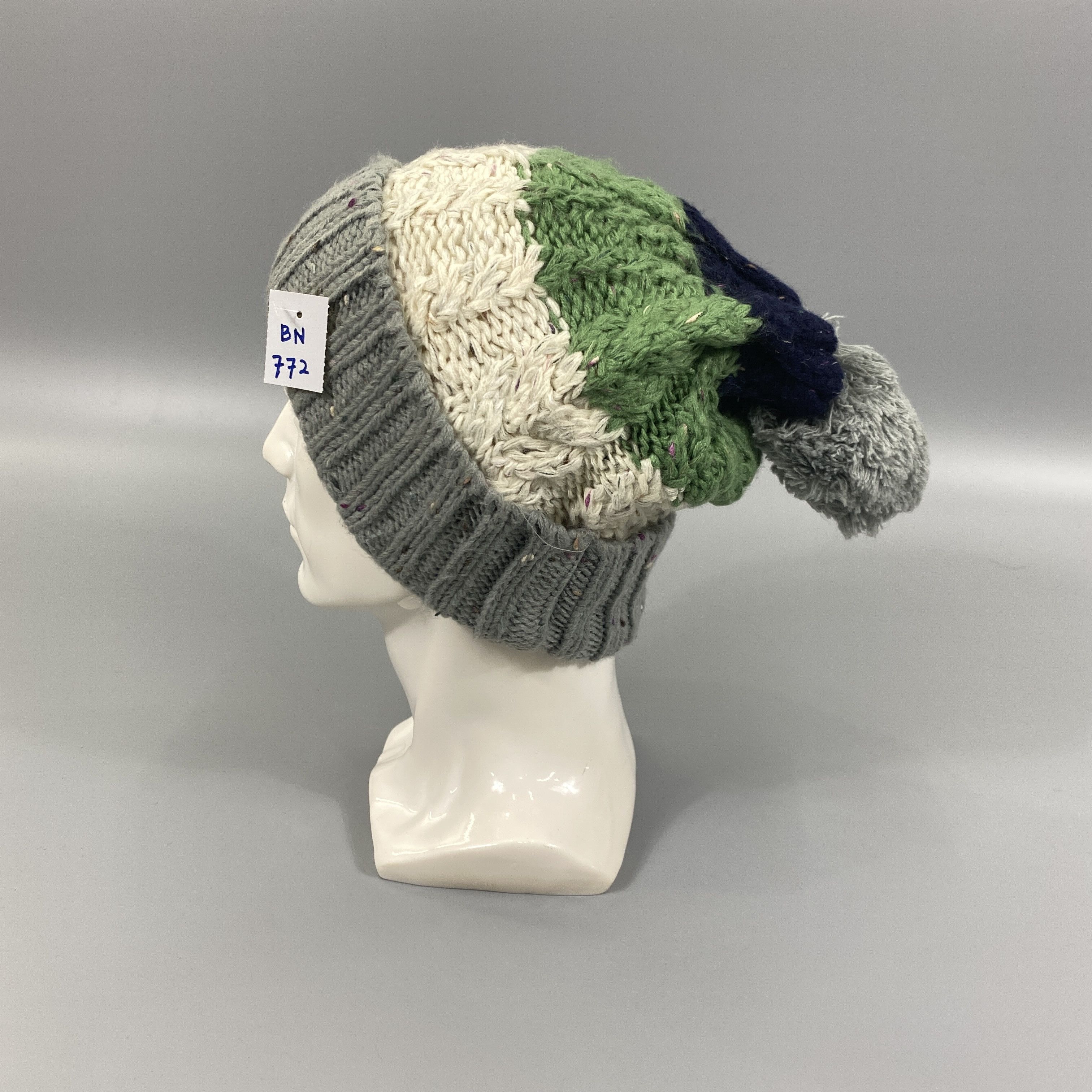 Japanese Brand Three Tone Knit beanie With Pompom -BN772 Size ONE SIZE - 1 Thumbnail
