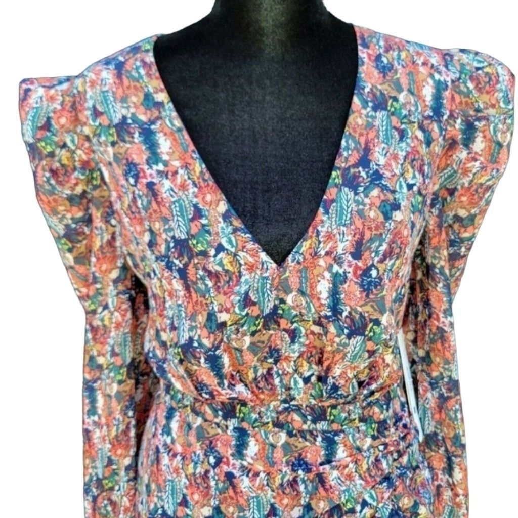 Other AQUA Abstract Feather V-neck Multi-Color Dress Women's. Size L / US 10 / IT 46 - 4 Thumbnail