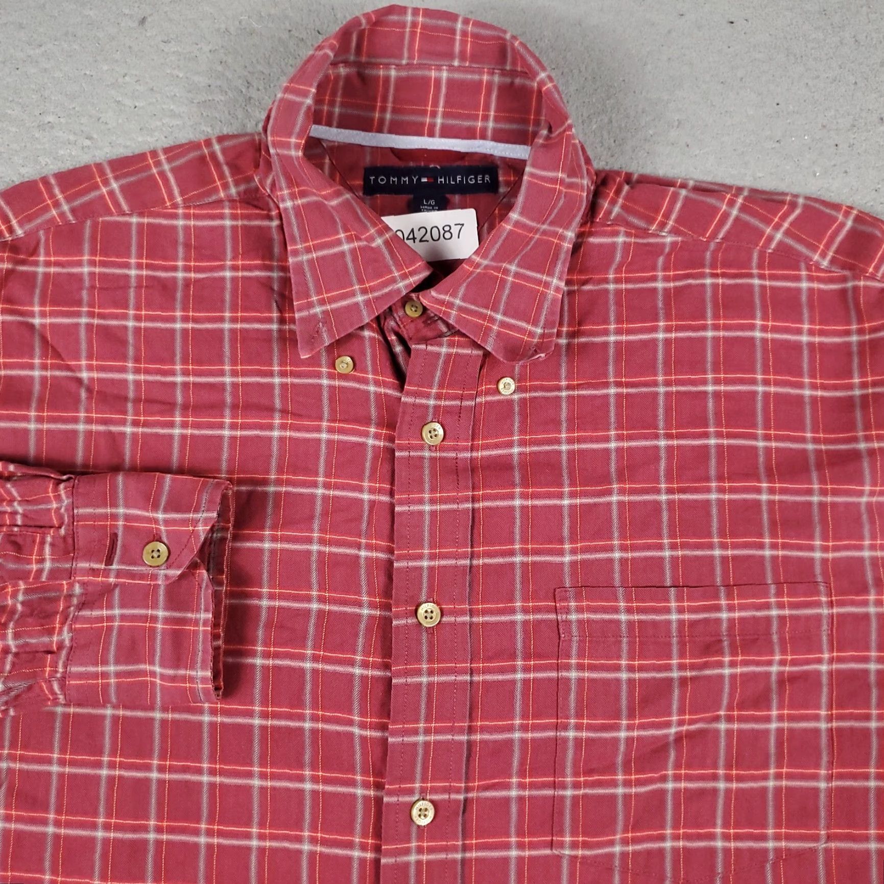 Tommy Hilfiger Tommy Hilfiger Shirt Mens Large Red Plaid Button-Up Long Sleeve Size US L / EU 52-54 / 3 - 2 Thumbnail