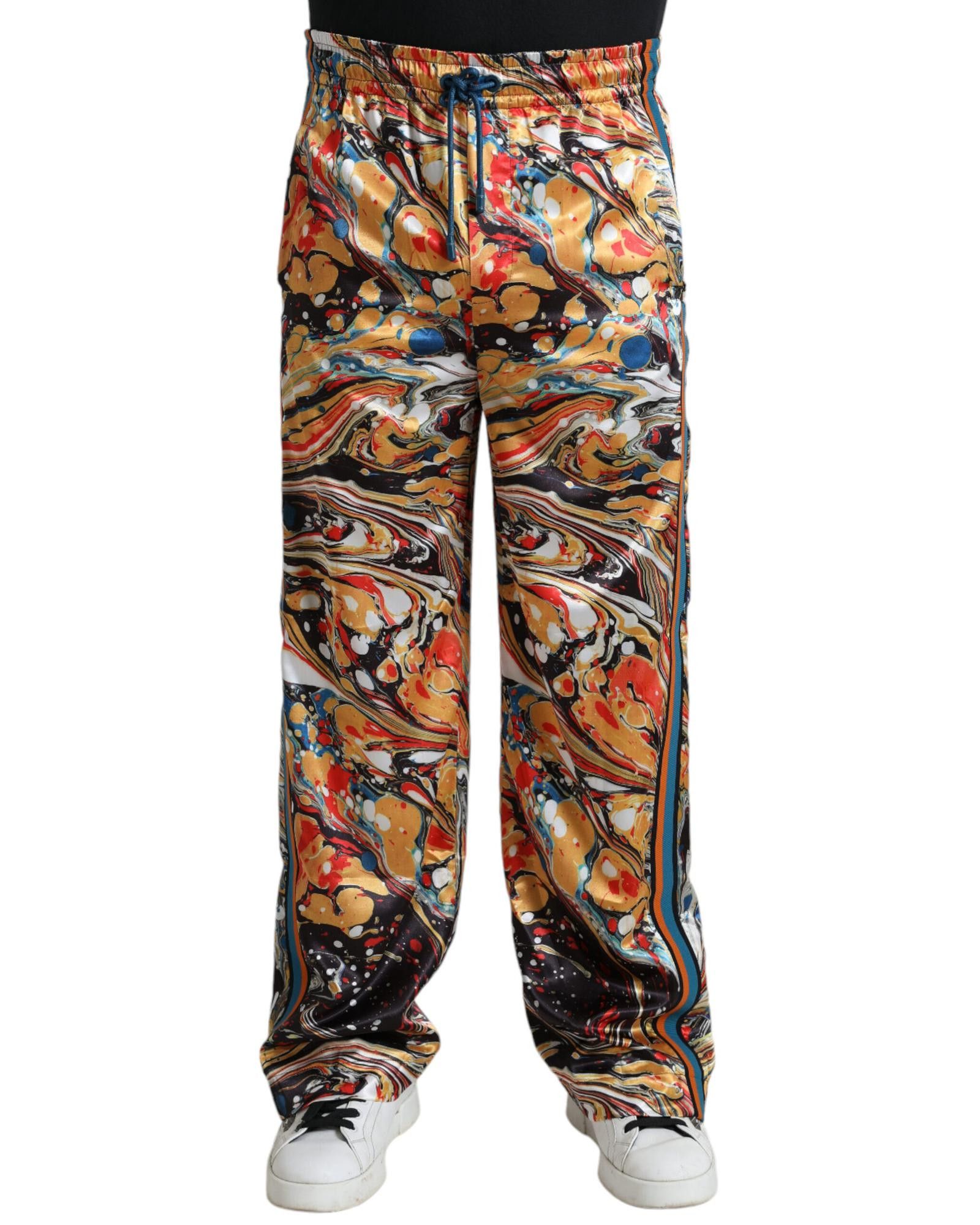 Image of Dolce Gabbana Marble Print Satin Track Pants, Men's (Size 30)