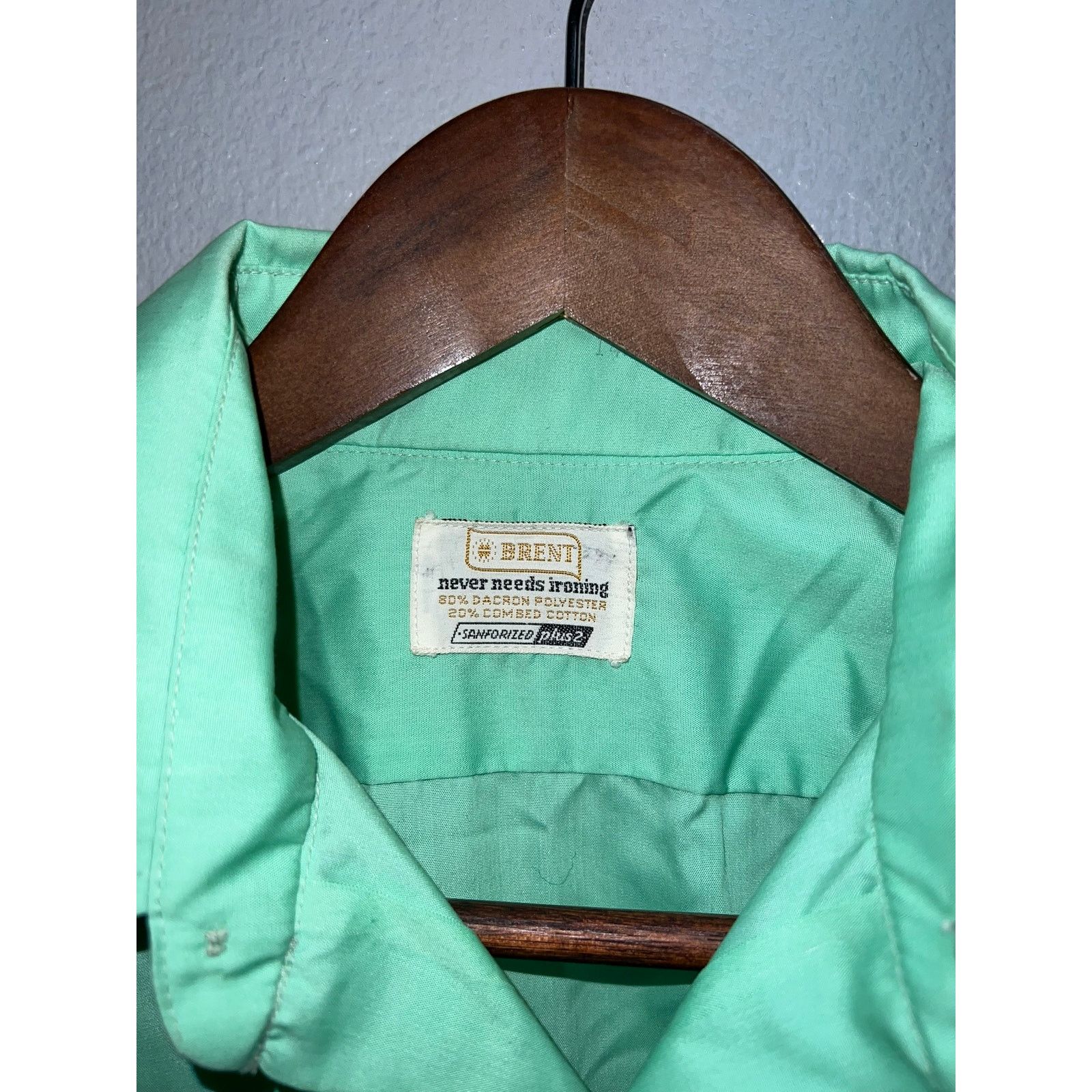 Vintage Vintage Brent Sanforized Button Up Shirt Dacron Green S Size US S / EU 44-46 / 1 - 2 Thumbnail