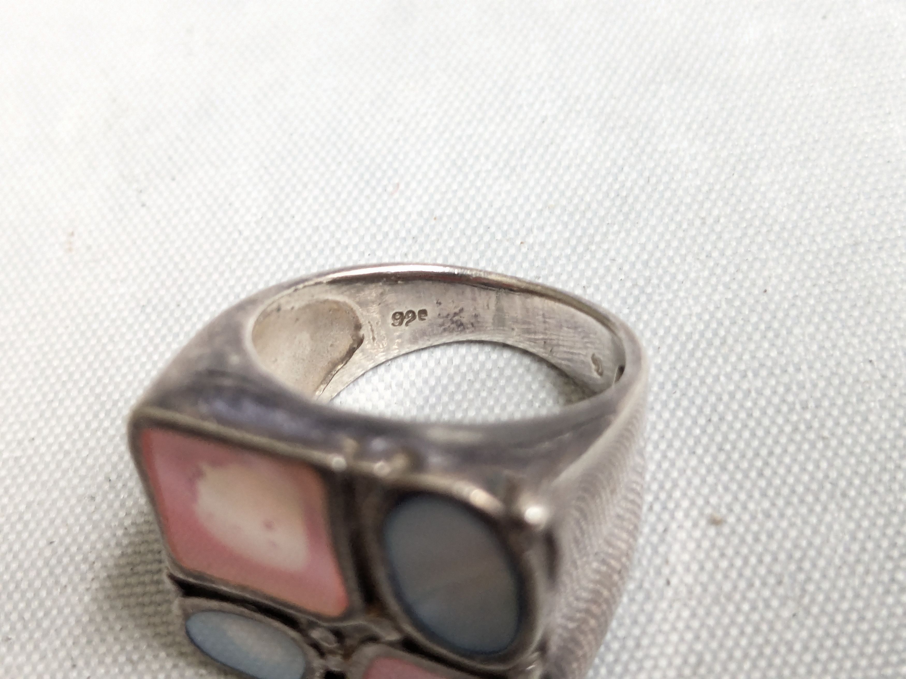 Jewelry Vintage Sterling Silver Ring MOP 7.75 Pink Blue Y2K Abstract Size ONE SIZE - 6 Thumbnail