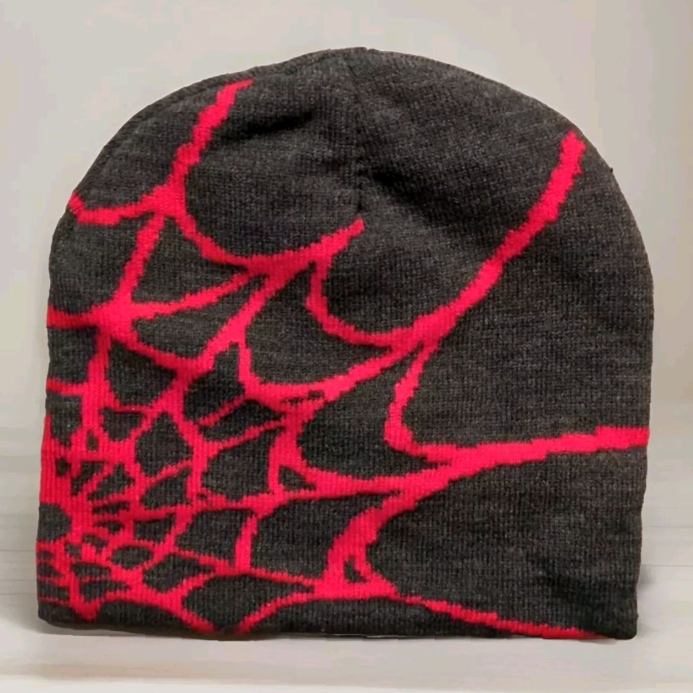 Spyder Y2K Beanie Hat Spider-Man Web Dome Cap New Hip Hop Skull Knit Gray/Red Spyder Unbranded Unisex Adults One Size Size ONE SIZE - 4 Thumbnail