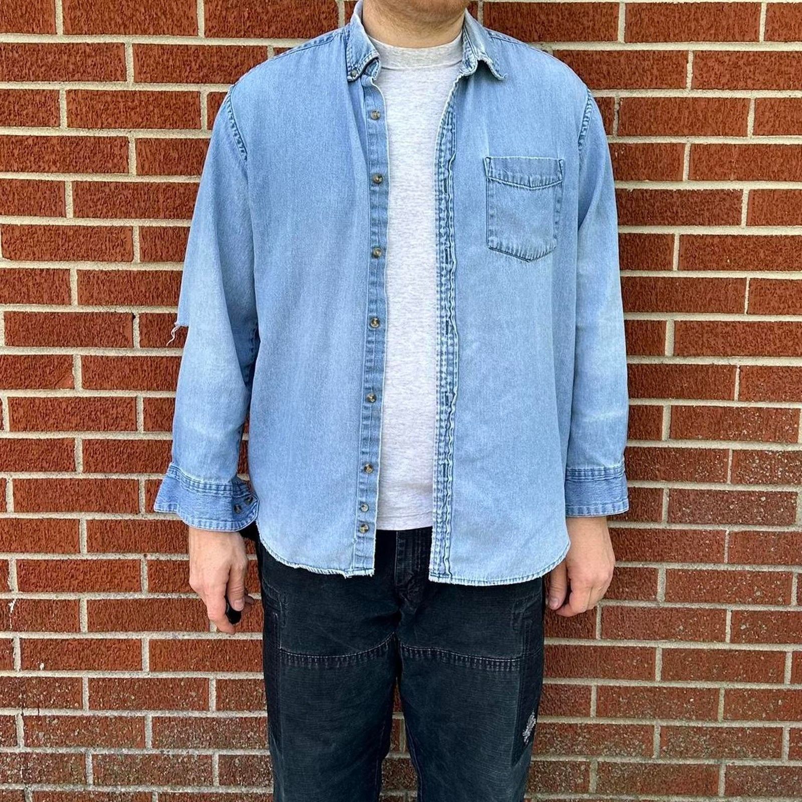 Puritan Vintage puritan distressed thrashed denim button up shirt Size US L / EU 52-54 / 3 - 1 Thumbnail