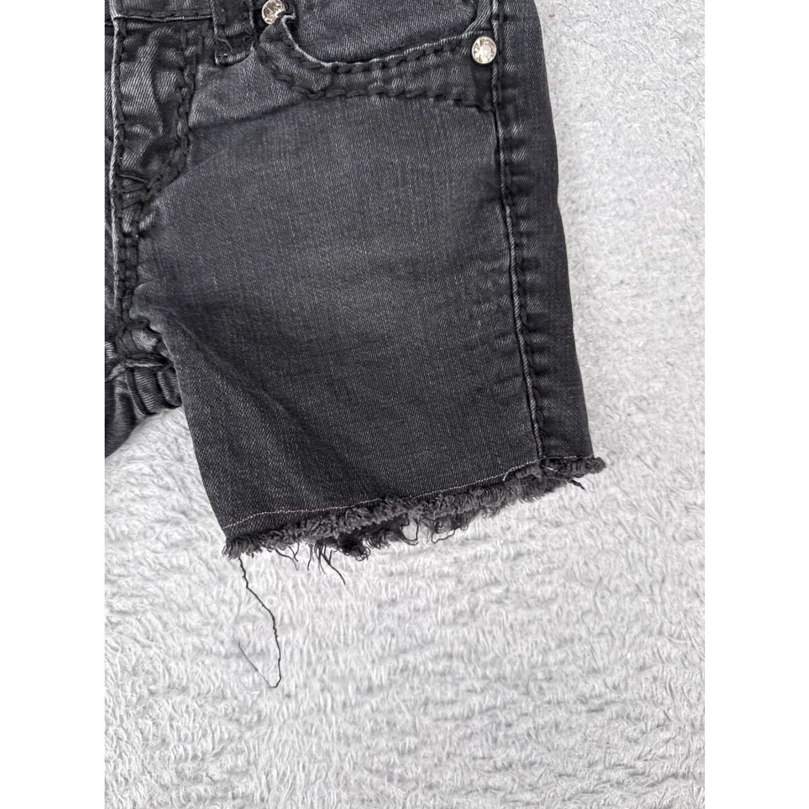 Denime LA Idol Jeans Shorts Juniors 1 Black Denim Cut-Off Frayed Hem Rhinestone 24x4.5 Size 25" / US 0 / IT 36 - 2 Thumbnail