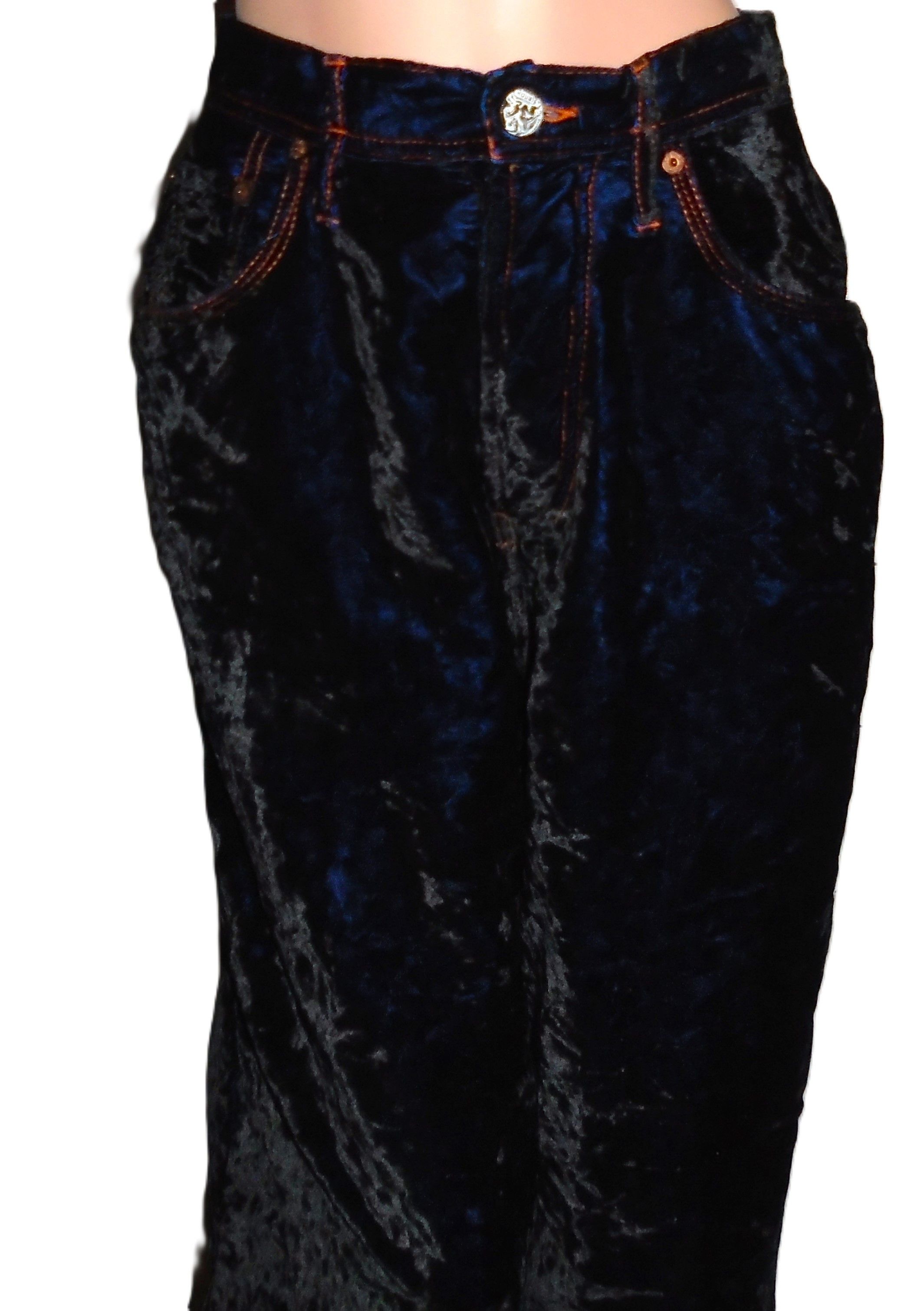 JET SET Vintage Jet Set Royal Blue Black Velvet Pants 28w Size 28" / US 6 / IT 42 - 2 Thumbnail