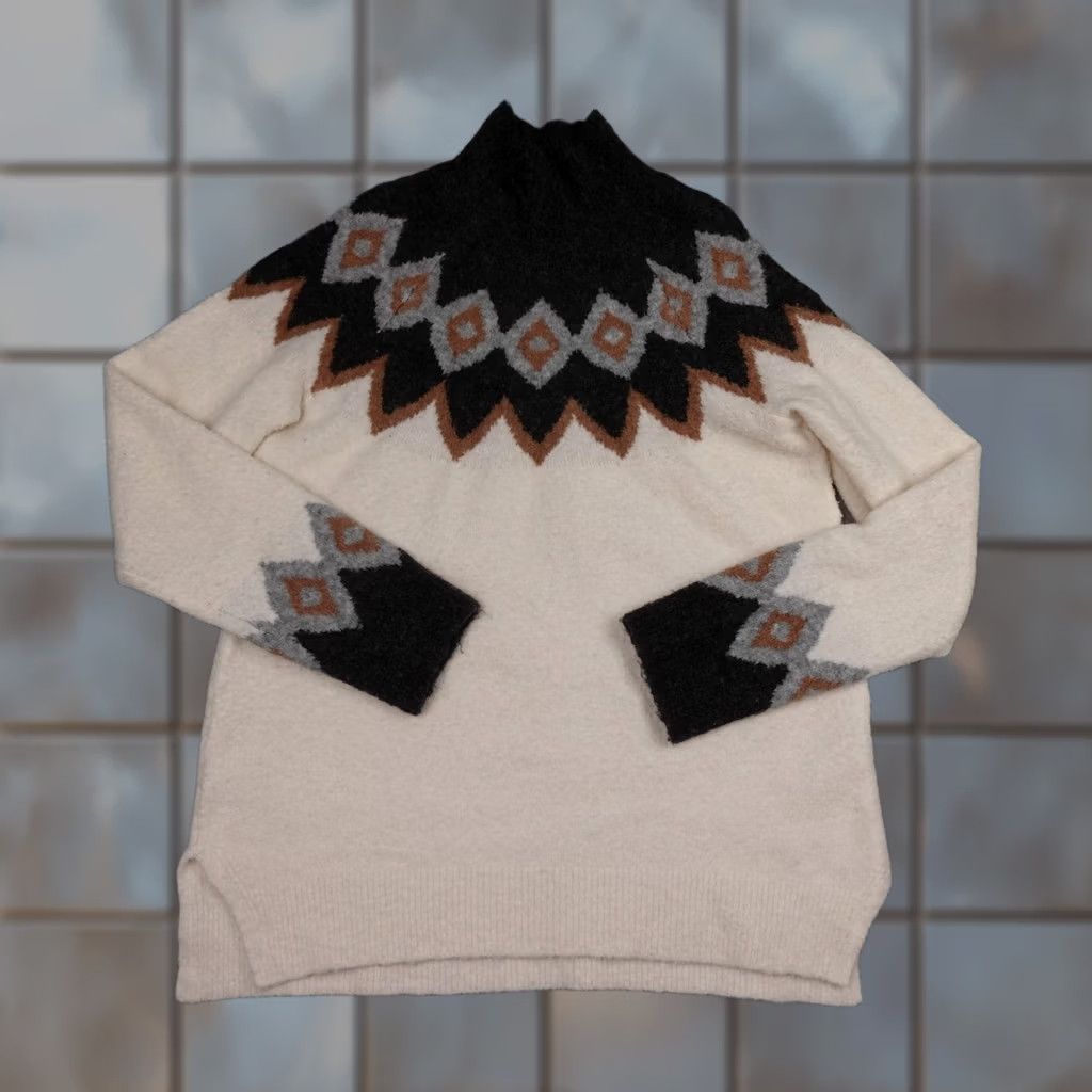 Abercrombie & Fitch Abercrombie & Fitch Sweater Womens Small Cream Fair Isle Mock Neck Long Sleeve Size S / US 4 / IT 40 - 1 Thumbnail