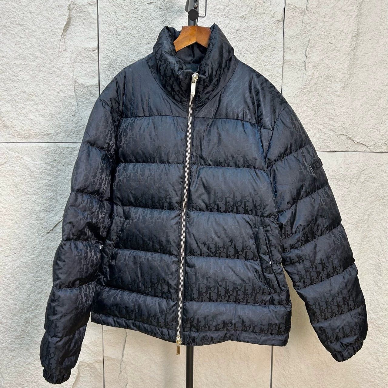 Dior black printed short down jacket by dior Size L / US 10 / IT 46 - 1 Thumbnail