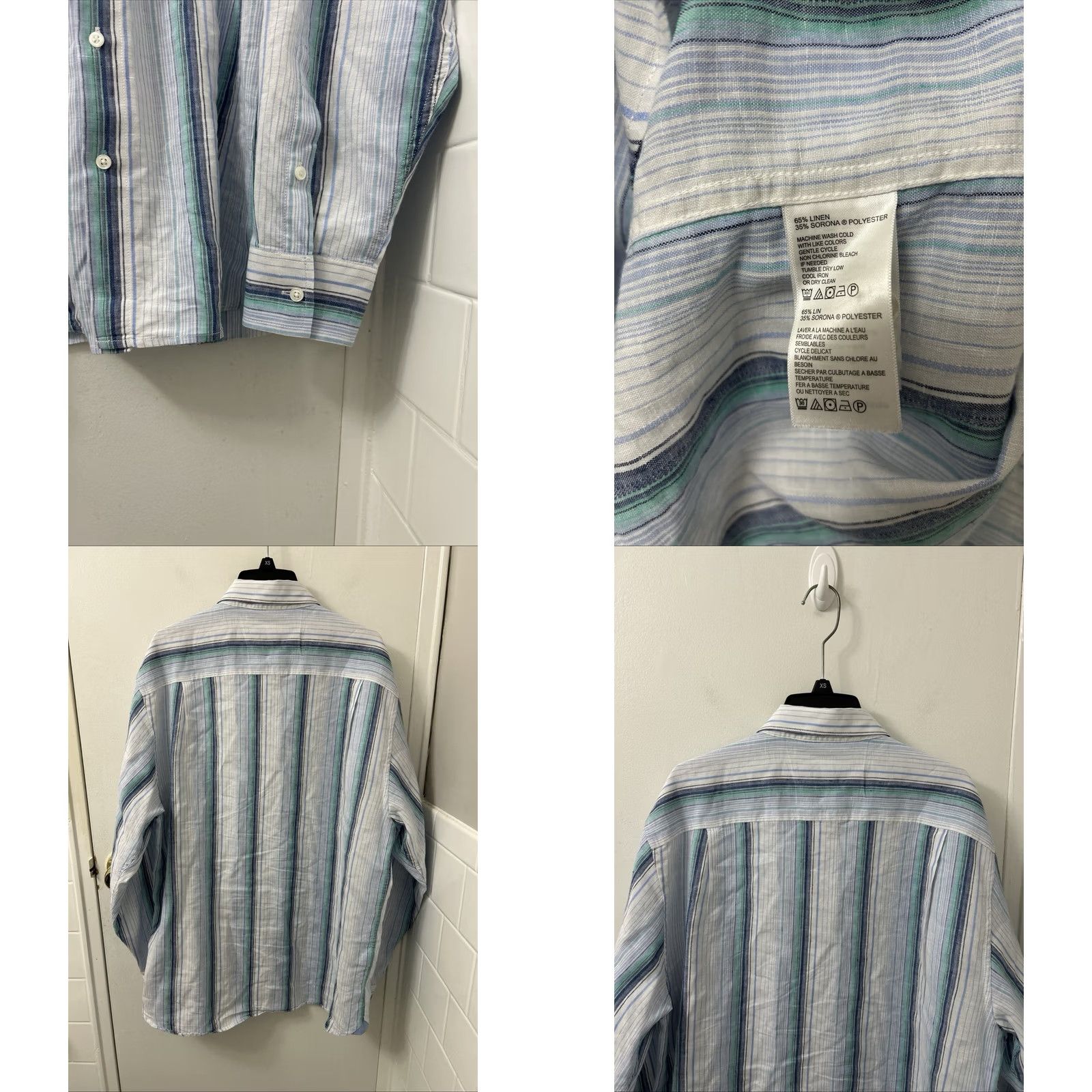 Tommy Bahama Tommy Bahama Shirt Mens Large White Blue Striped Linen Blend Button Down L/S Size US L / EU 52-54 / 3 - 8 Thumbnail