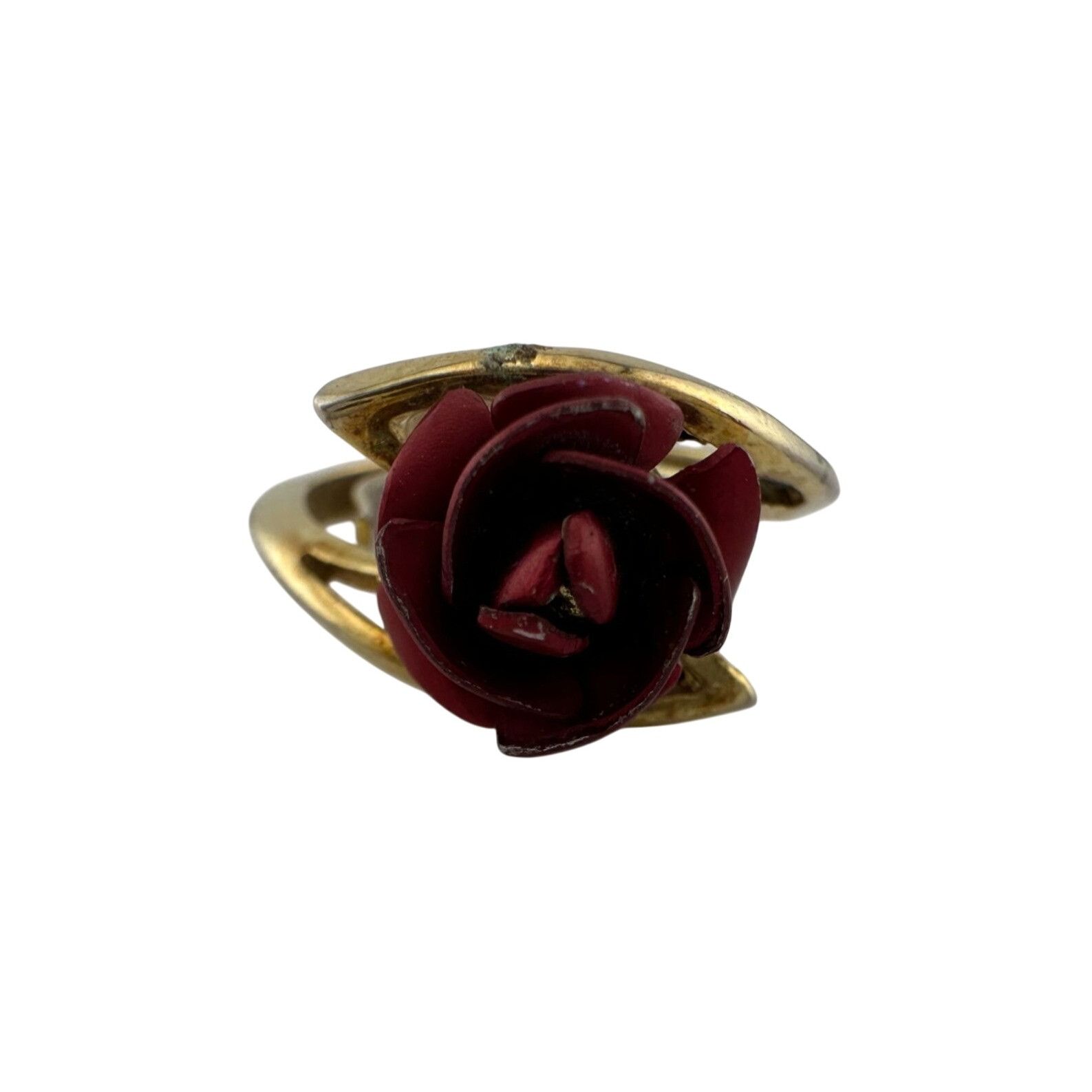 Other Women's Beautiful Gold Tone Red Rose Flower Ring Size ONE SIZE - 6 Thumbnail