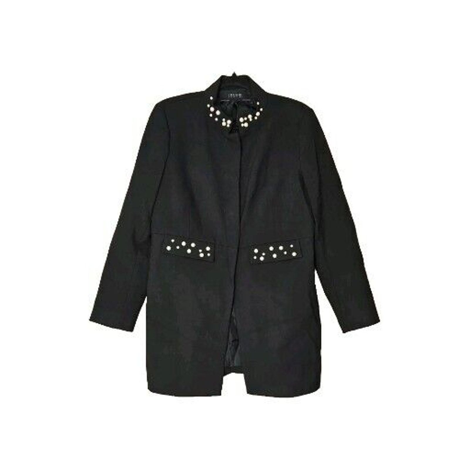 Zara Zara Pearl Embellished Black Coat Womens Large Size L / US 10 / IT 46 - 1 Thumbnail