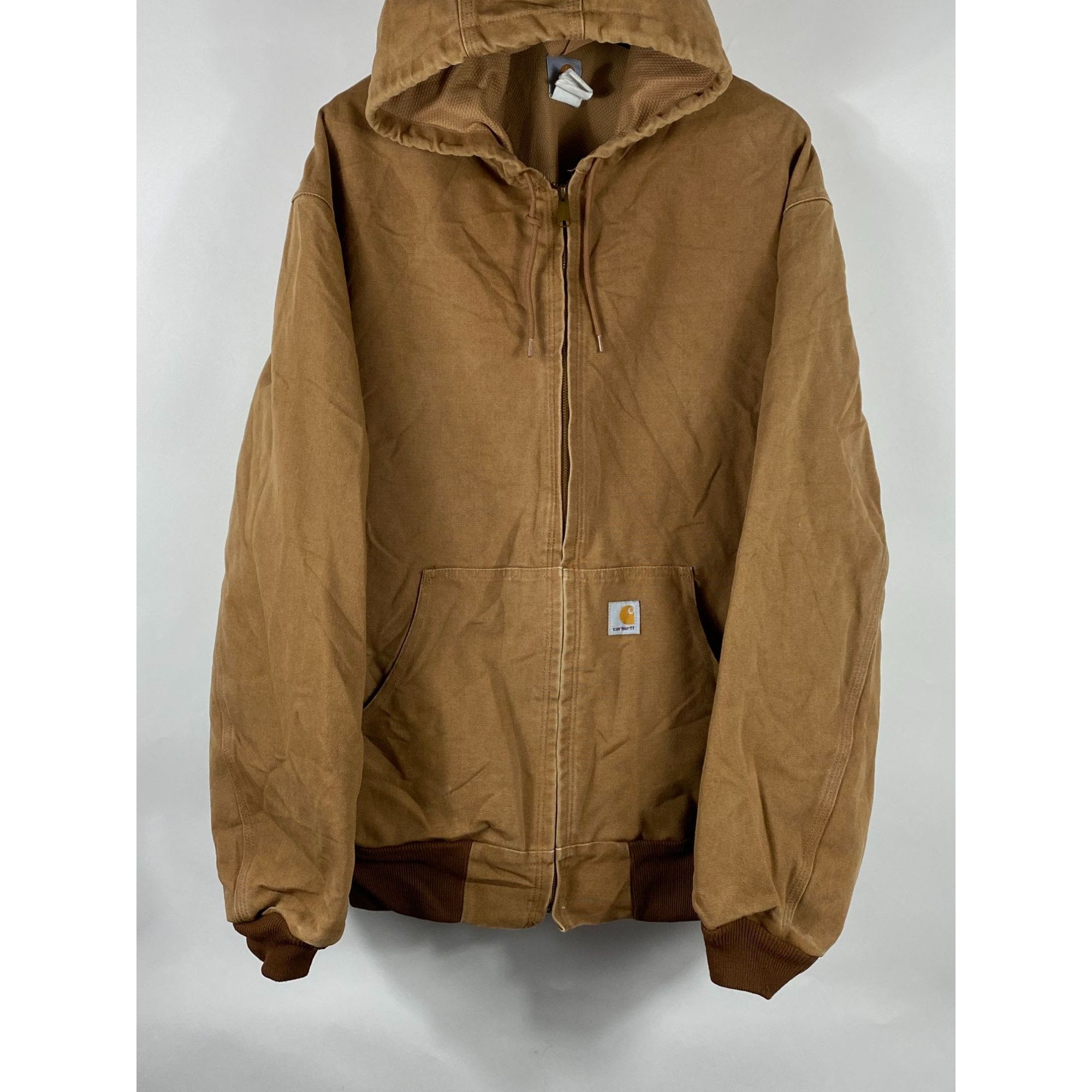 image of Vntg Carhartt Firm Duck Thermal Lined Full Zip Hooded Jacket in Brown, Men's (Size 2XL)