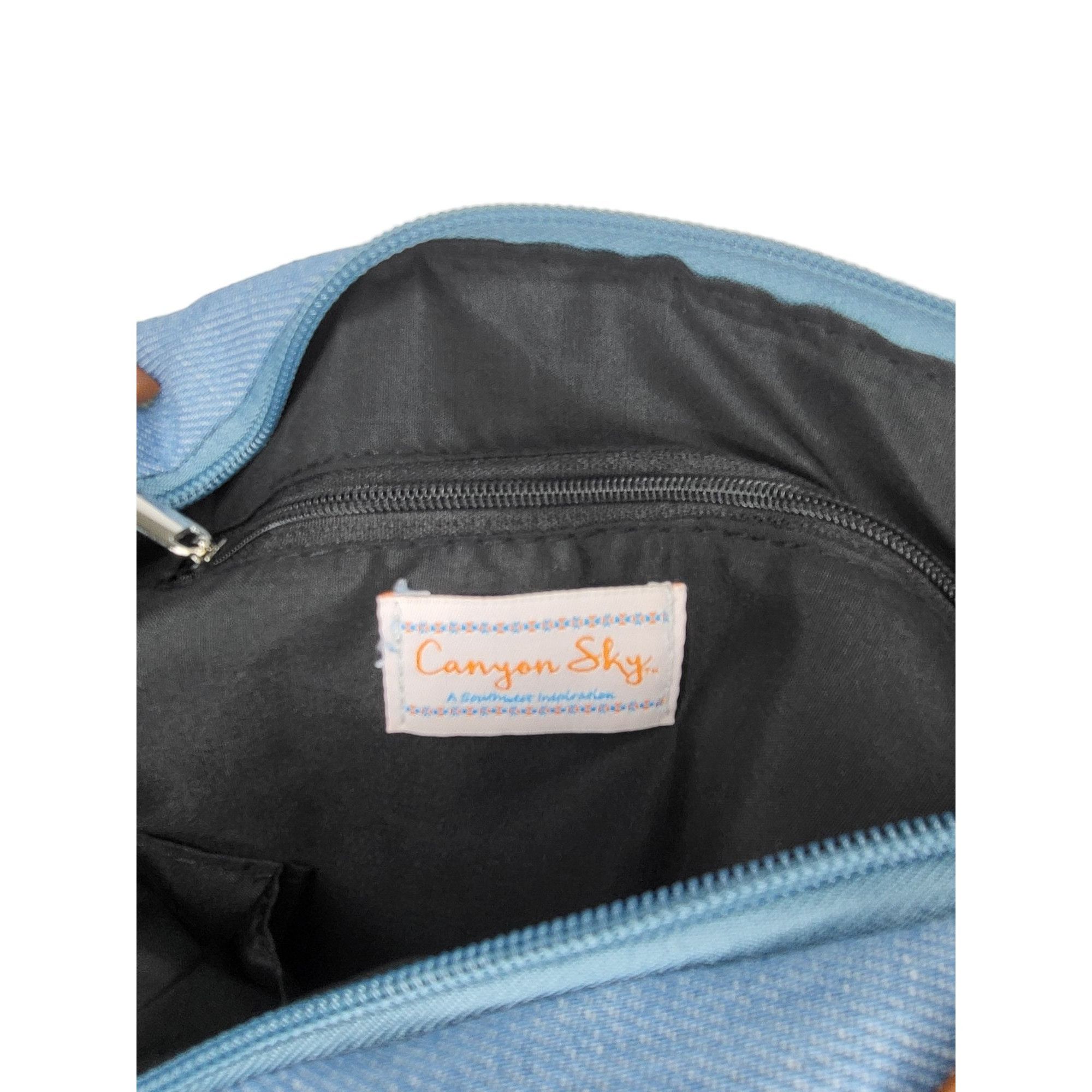 Poeme Bohemian Canyon Sky Southwestern Denim Shoulder Bag Double Handle Blu Size ONE SIZE - 7 Thumbnail
