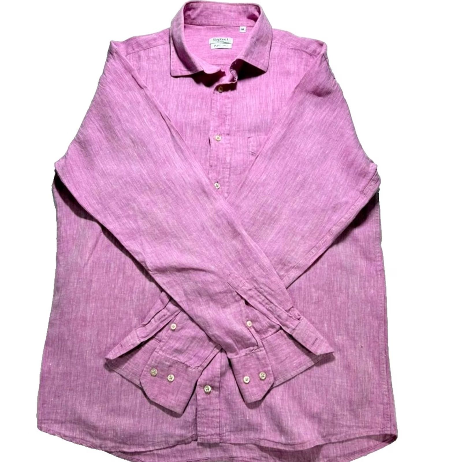 Vintage PURO LINO Raphael Positano Linen Button-Up Shirt | Size M, Pink, Long Sleeve, Collared, Solid Linen, Breathable, Casual Mens Shirt Size US M / EU 48-50 / 2 - 5 Thumbnail