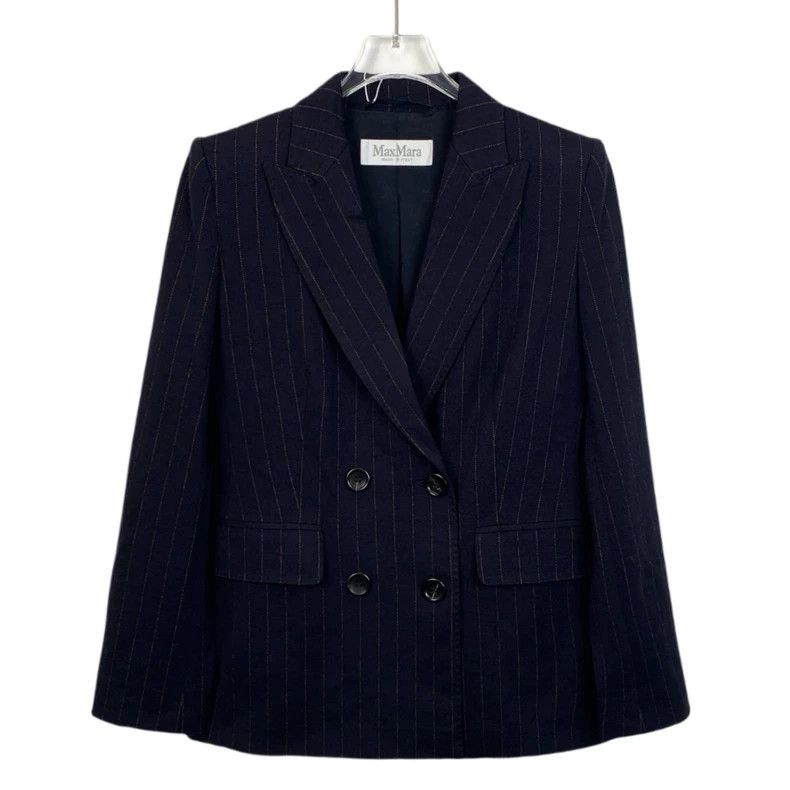 Max Mara Max Mara Navy vertical striped wool lapel double-breasted Size S / US 4 / IT 40 - 1 Thumbnail