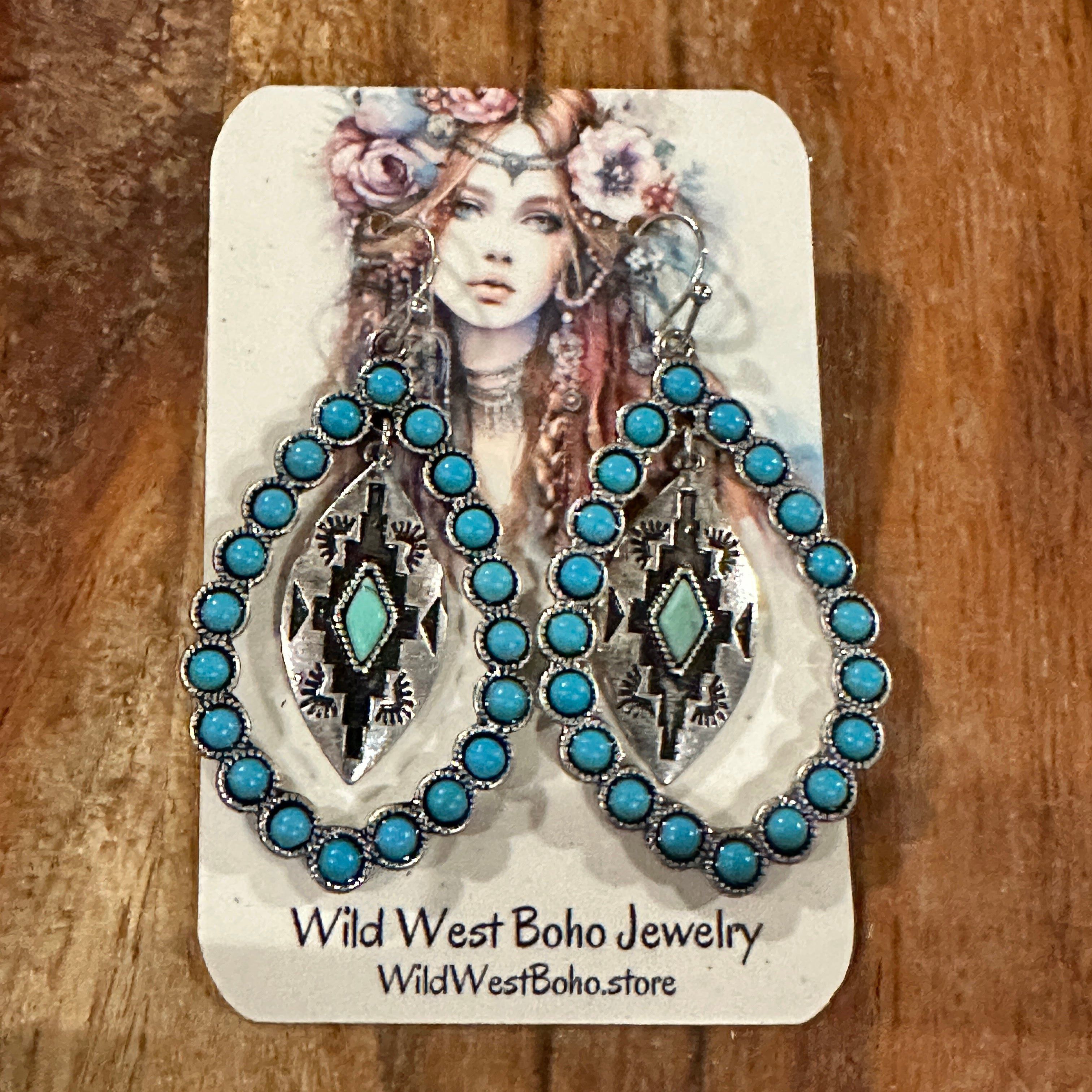 Other Aztec-Inspired Teardrop Turquoise Earrings - Chic Statement Size ONE SIZE - 3 Thumbnail