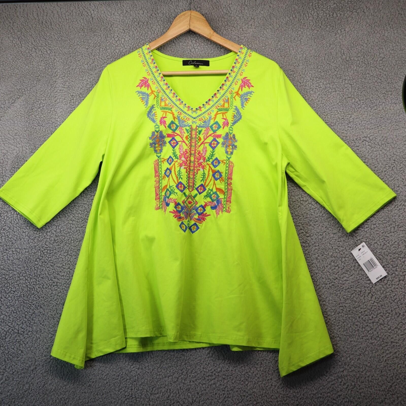 Other Calessa Nwt Green Embroidered V 3/4 Sleeve Tunic Top Large L Size L / US 10 / IT 46 - 1 Thumbnail