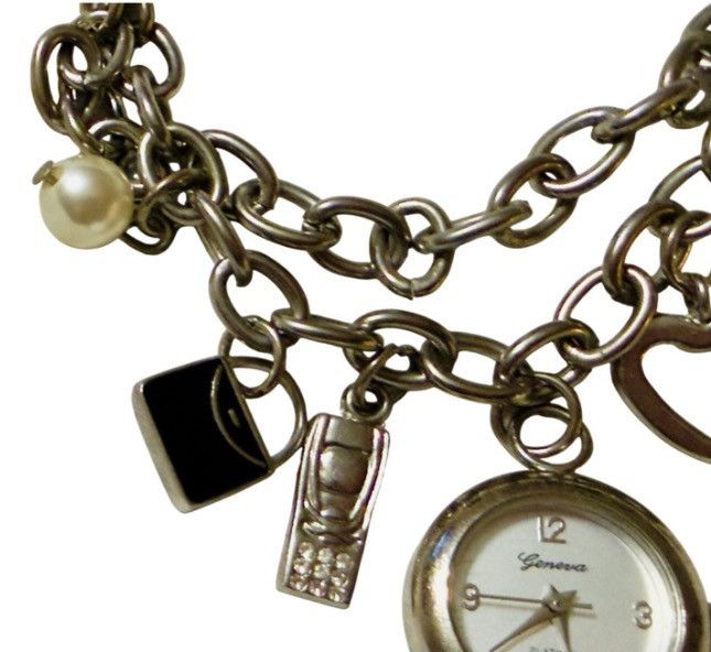 Geneva VTG Geneva Charm Bracelet Watch Silver Japan Quartz Working Size ONE SIZE - 4 Thumbnail