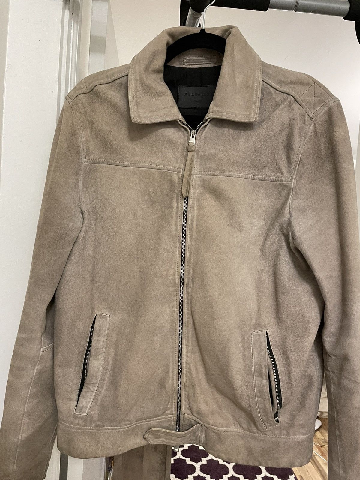 image of Allsaints Hampden Suede Jacket in Beige, Men's (Size Small)