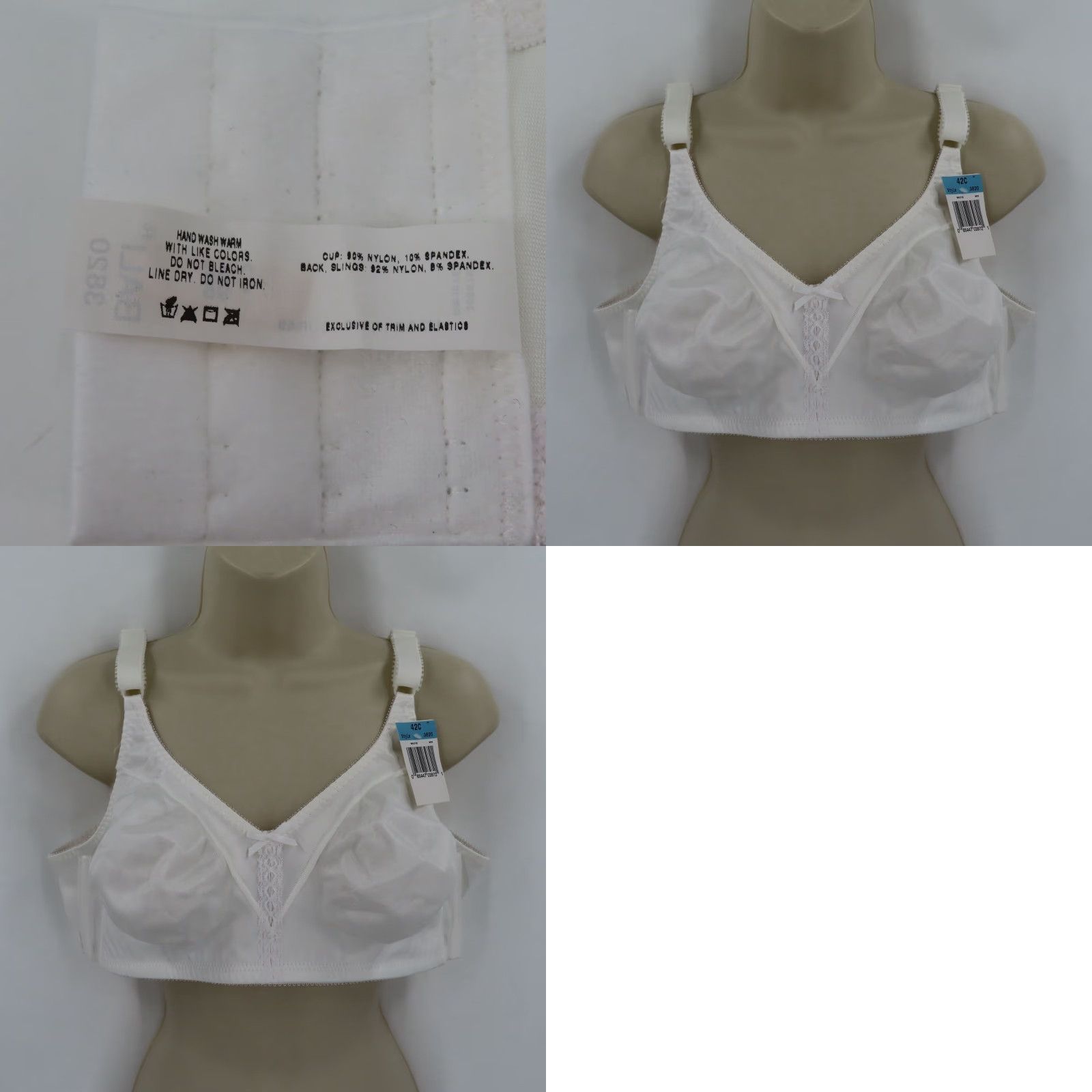 Vintage Bali 42C Double Support Wirefree Bra 3820 Wireless Unlined White New T-Shirt Bra Womens Size ONE SIZE - 9 Thumbnail