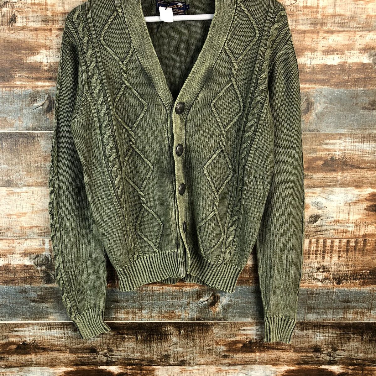 Vintage DL In Crew Sive Green faded Cardigan Knitwear #C494 Size US L / EU 52-54 / 3 - 3 Thumbnail