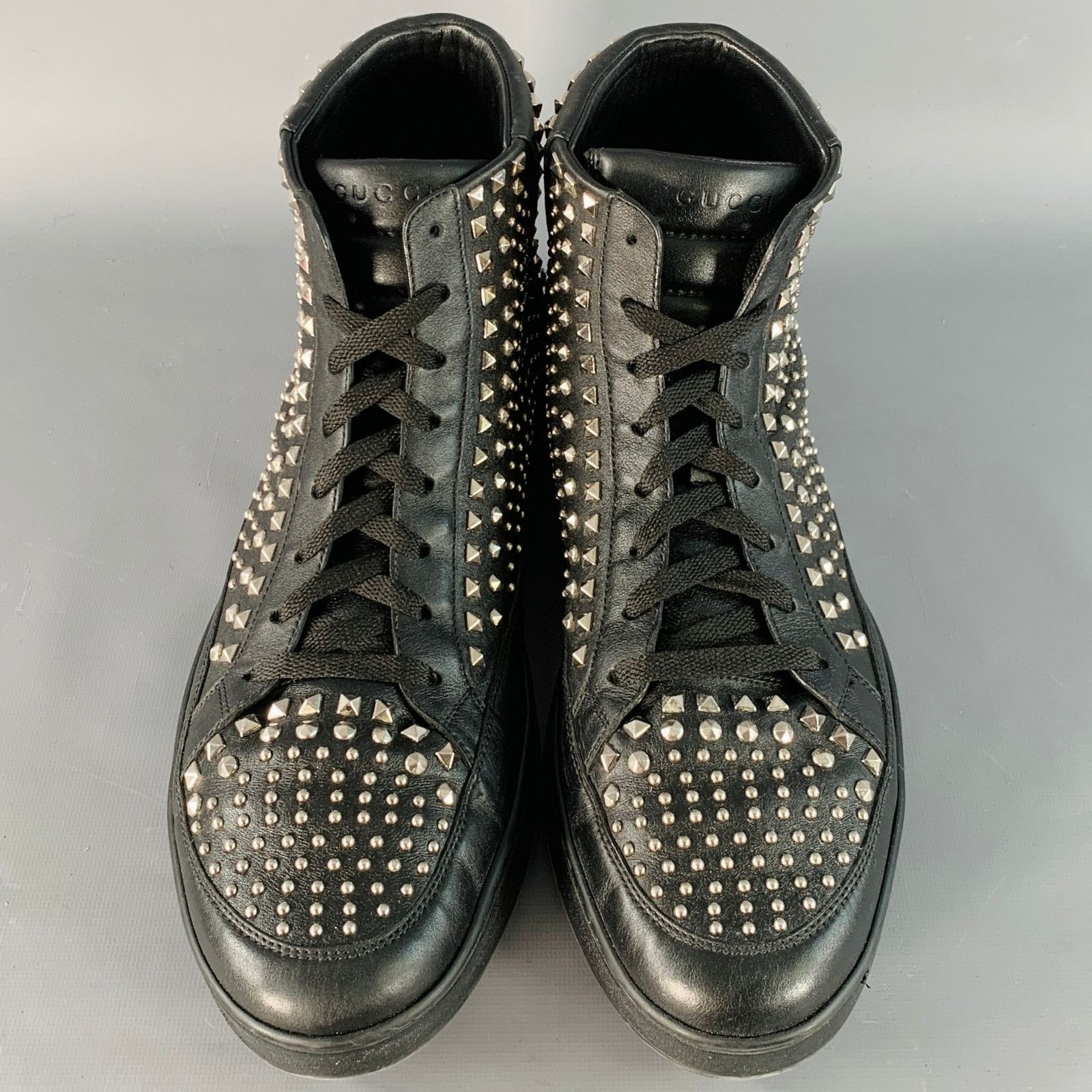 Gucci GUCCI 14 Black Silver Studded Leather High Top Sneakers Size US 14 / EU 47 - 3 Thumbnail