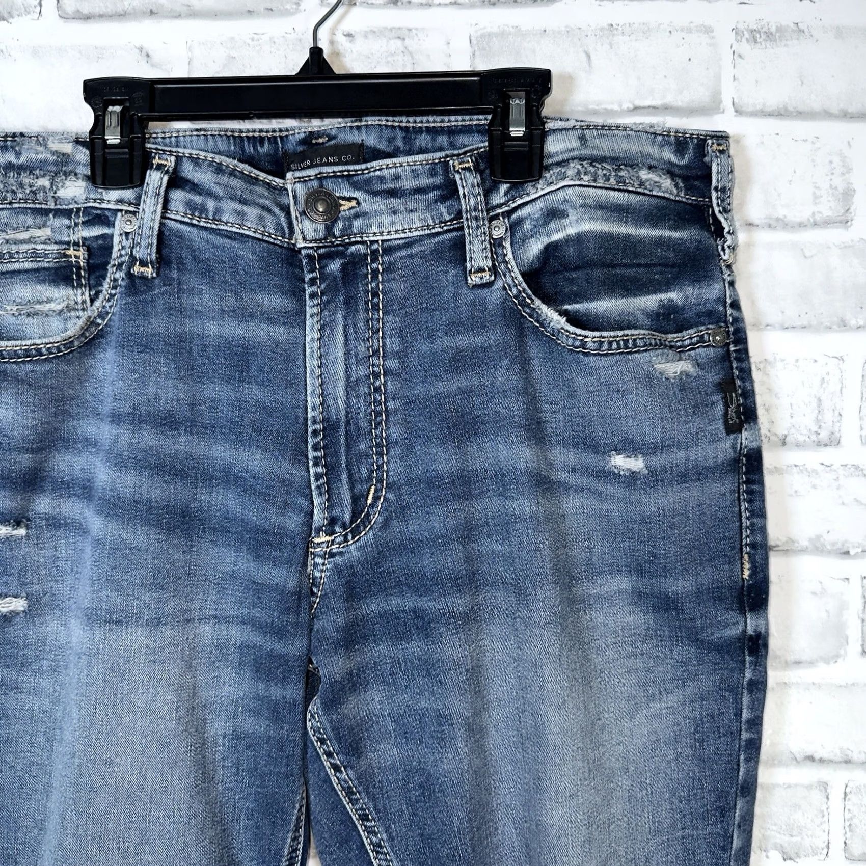 Silver Jeans Co. Silver Jeans Co Jeans Mens Distressed Blue Cotton Blend 34x30 Straight Size US 34 / EU 50 - 2 Thumbnail