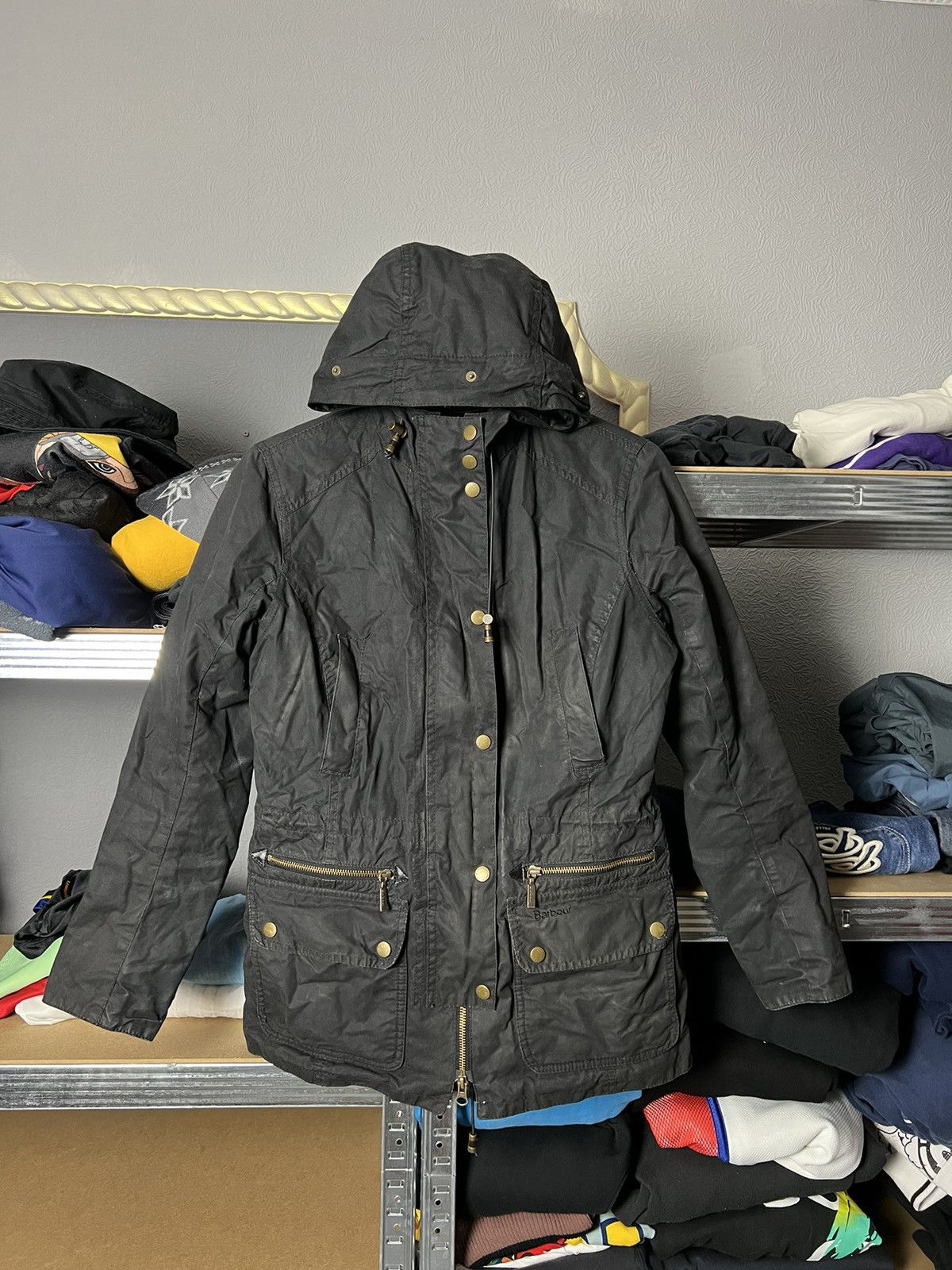 Barbour kelsall waxed hooded jacket black best sale