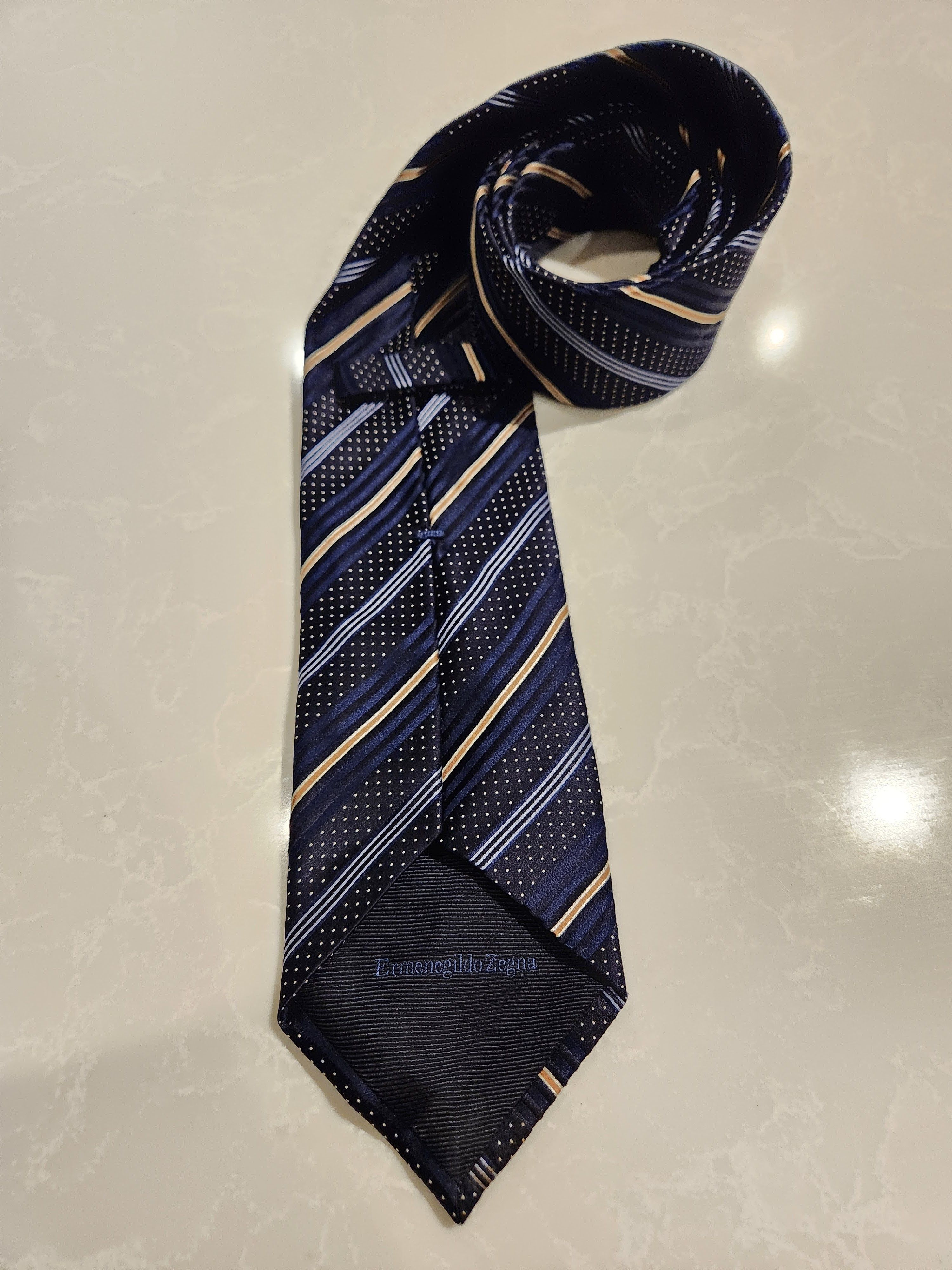 Ermenegildo Zegna 100% Silk Striped Pattern Tie Made in Italy Size ONE SIZE - 4 Thumbnail