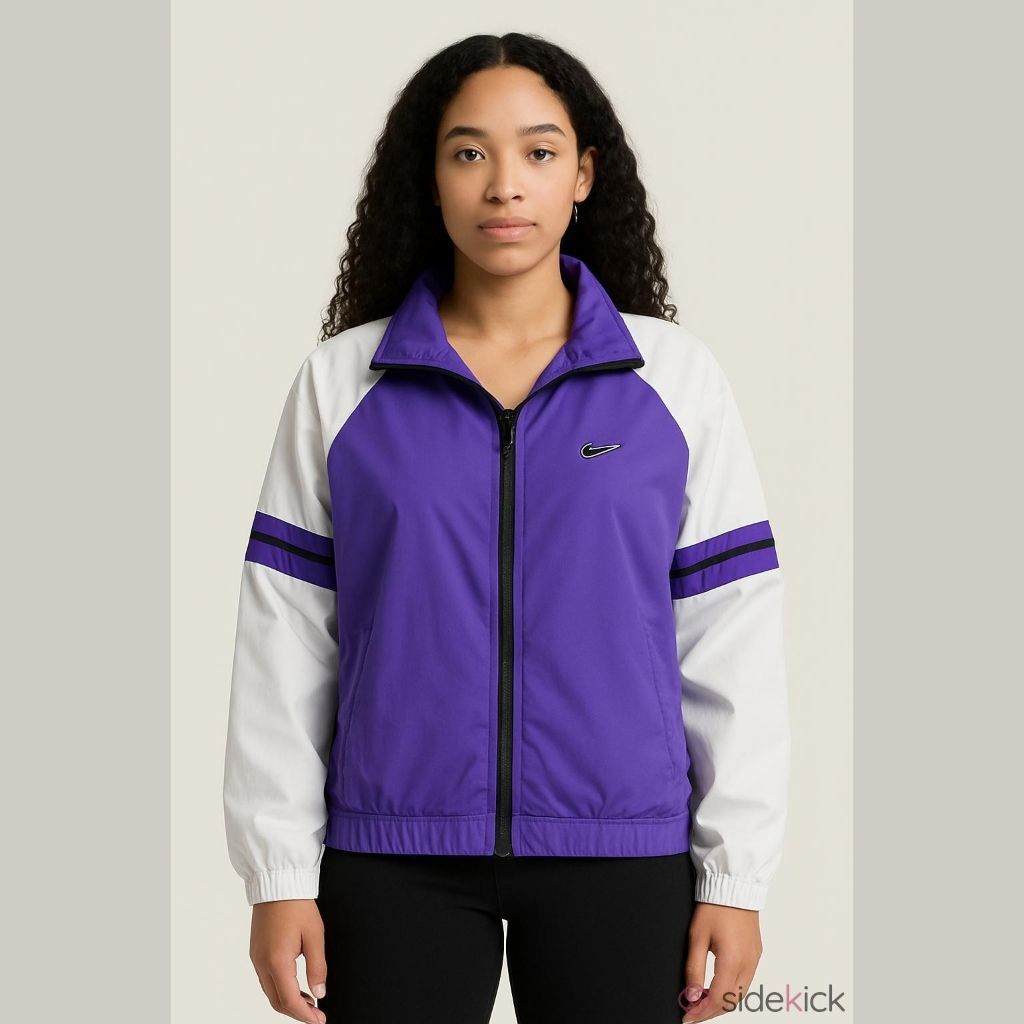 Nike Women's Purple White Nike Zip Front XL Windbreaker Jacket Size XL / US 12-14 / IT 48-50 - 1 Thumbnail