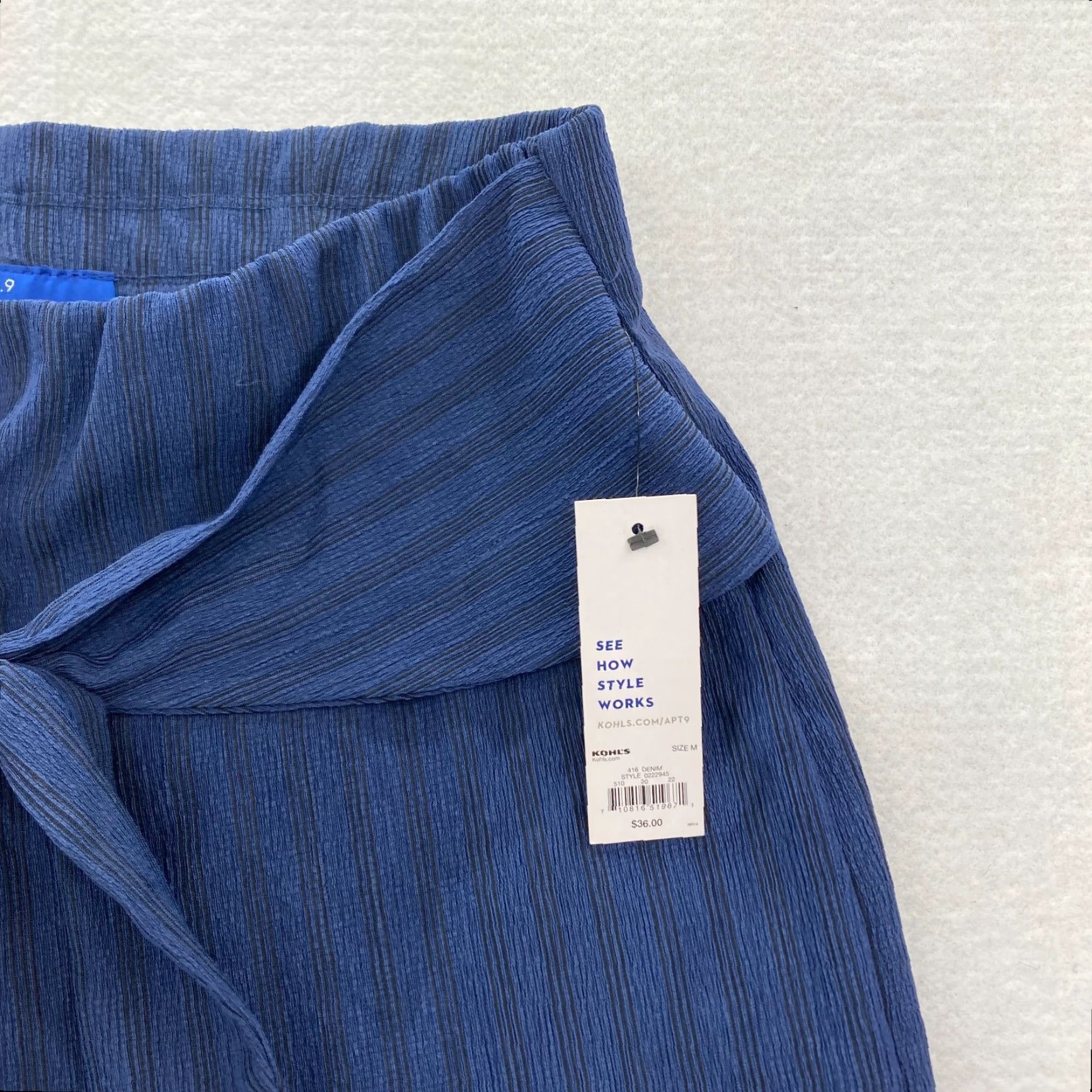 Apt. 9 Apt. 9 Pants Women's Medium Blue Pull On Wide Leg Stretch Fabric Tie Waist NWT Size 32" / US 10 / IT 46 - 3 Thumbnail