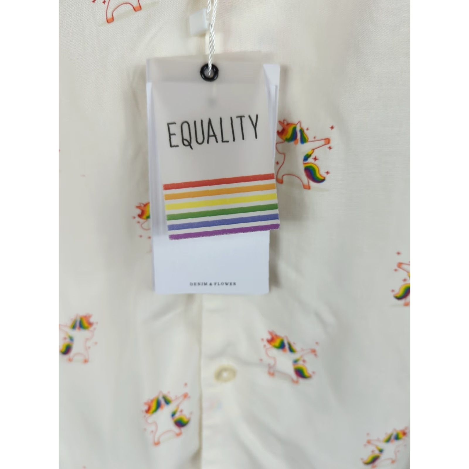 Rainbow Denim & Flower Shirt Short Sleeve Multicolor Unicorn Rainbow Print Men’s XL Button-Up Regular Collar Casual Party/Cocktail Travel Size US XL / EU 56 / 4 - 3 Thumbnail