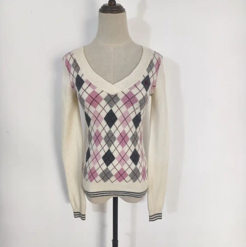 Burberry Burberry Cream Wool Blend Argyle Knit Sweater Size M / US 6-8 / IT 42-44 - 1 Thumbnail